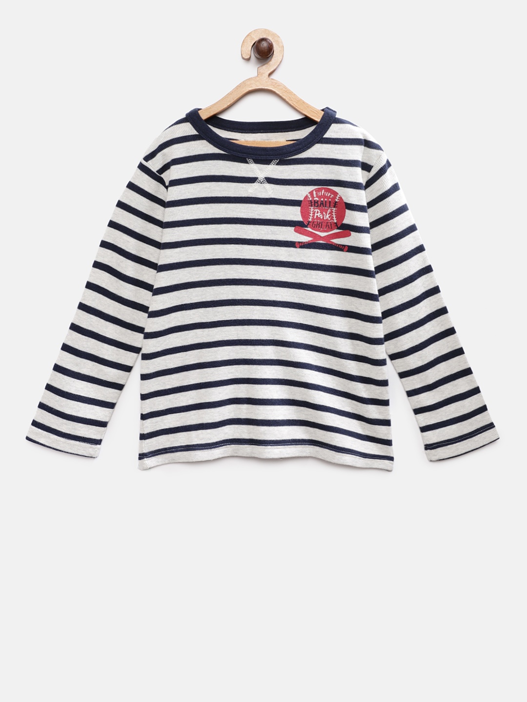 

TONYBOY Boys Grey & Navy Blue Striped Round Neck T-shirt