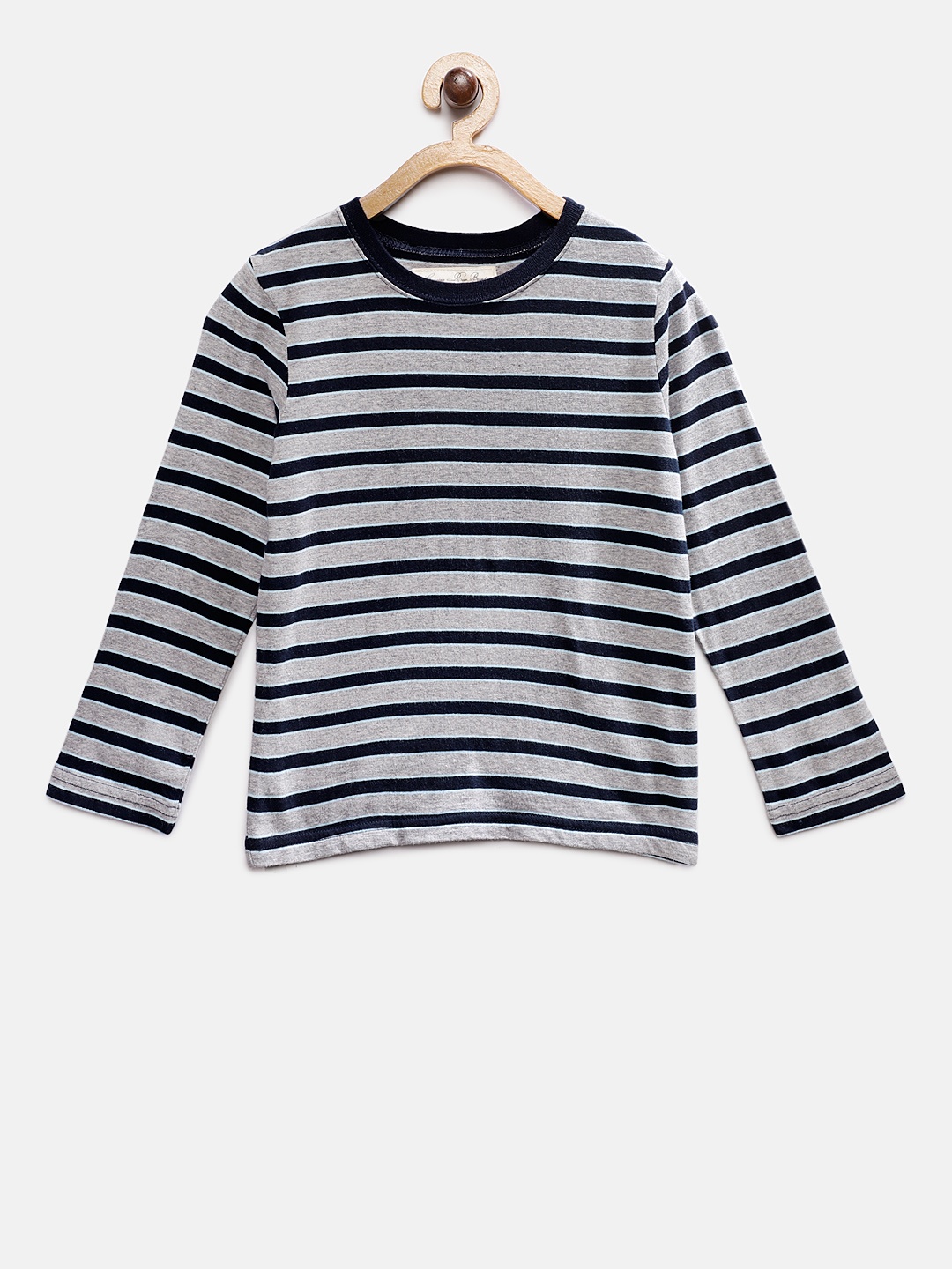 

TONYBOY Boys Grey & Navy Blue Striped Round Neck T-shirt