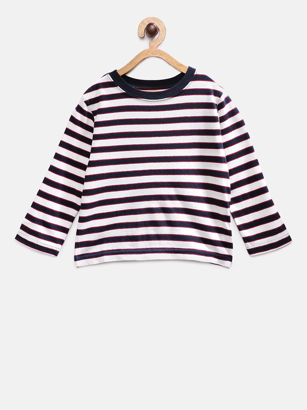 

TONYBOY Boys White & Navy Striped Round Neck T-shirt