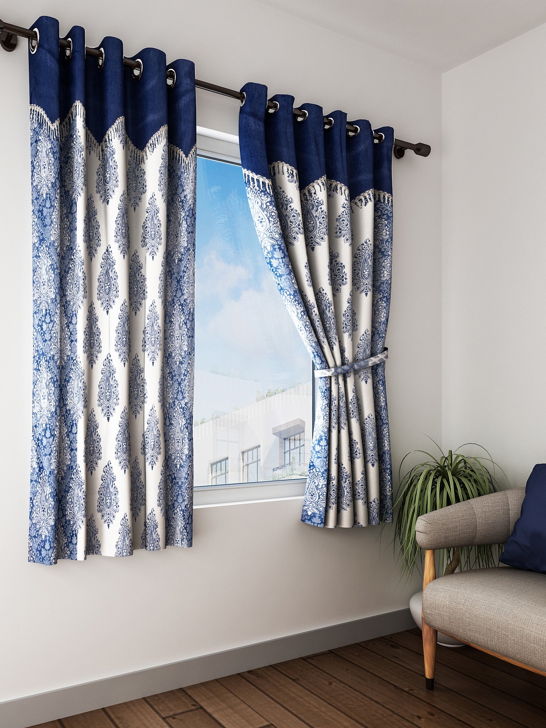

Home Sizzler Blue & White Set of 2 Window Curtains