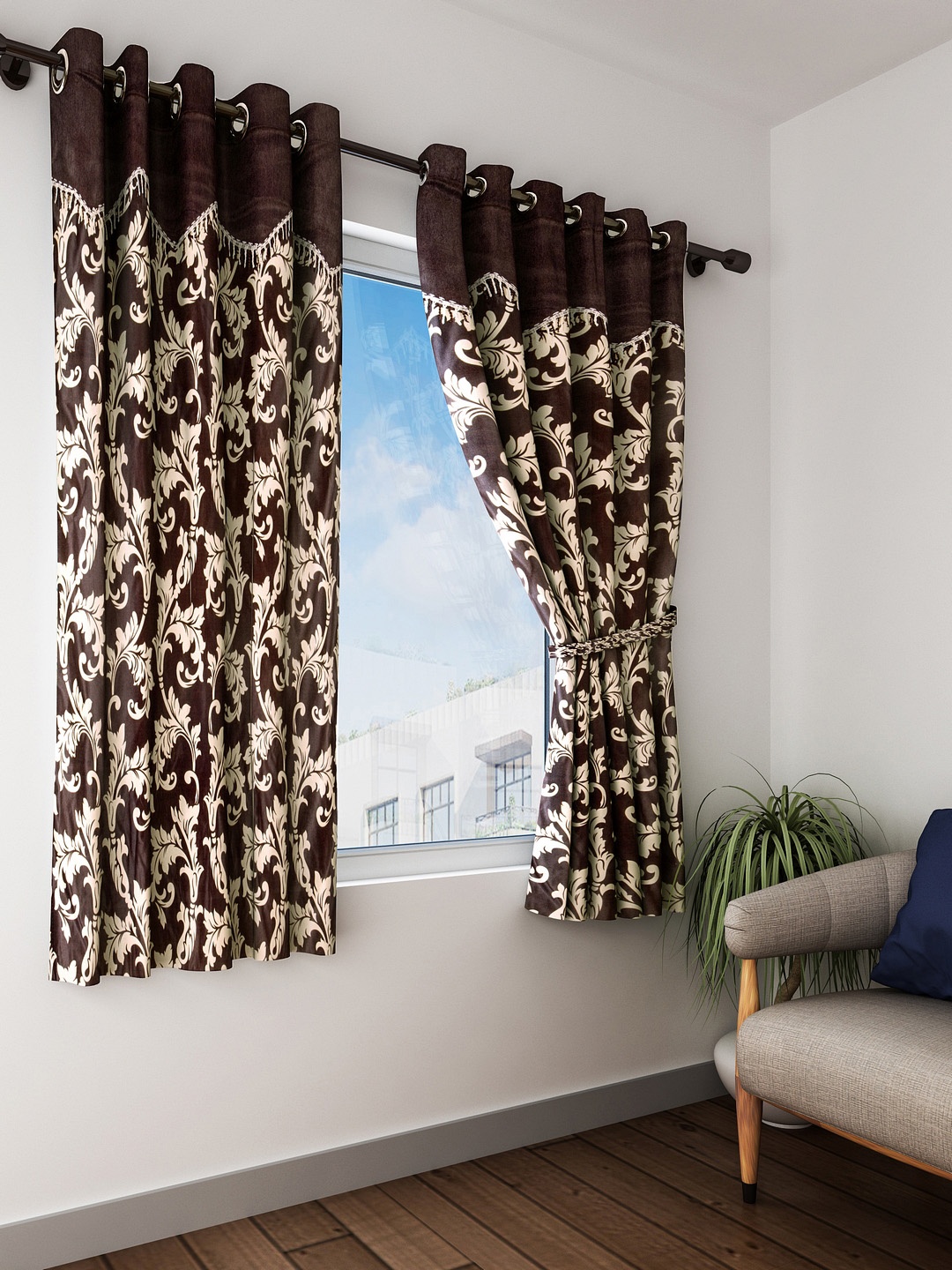 

Home Sizzler Brown Set of 2 Window Curtains