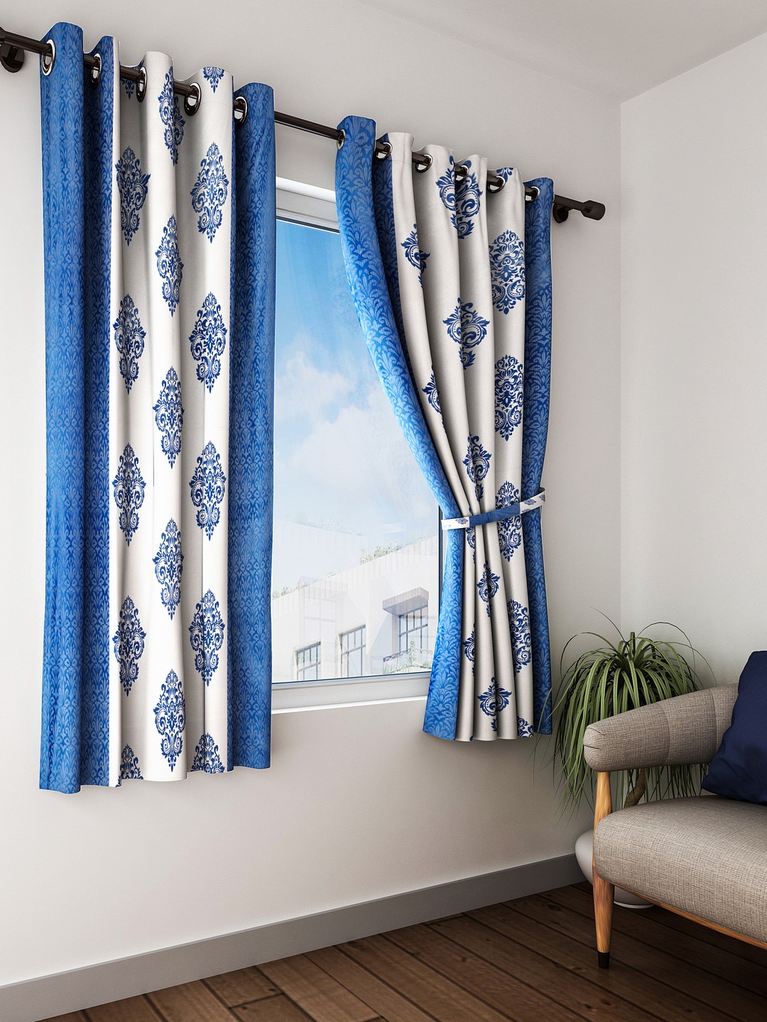 

Home Sizzler Blue & White Set of 2 Window Curtains