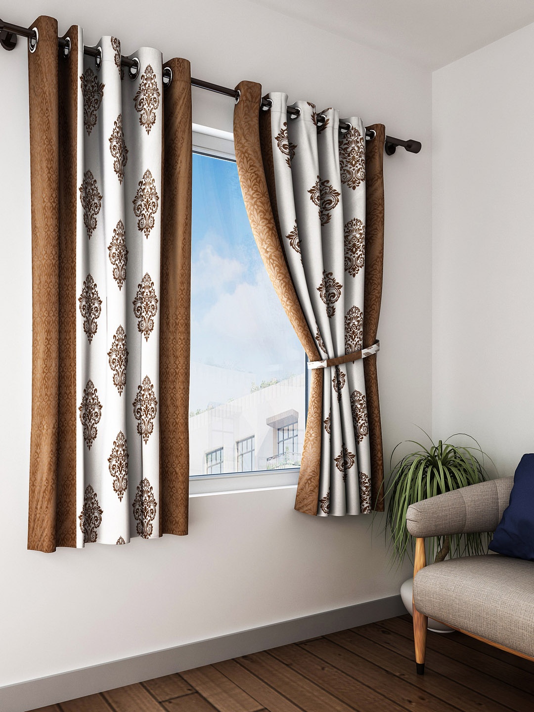

Home Sizzler Brown & White Set of 2 Window Curtains
