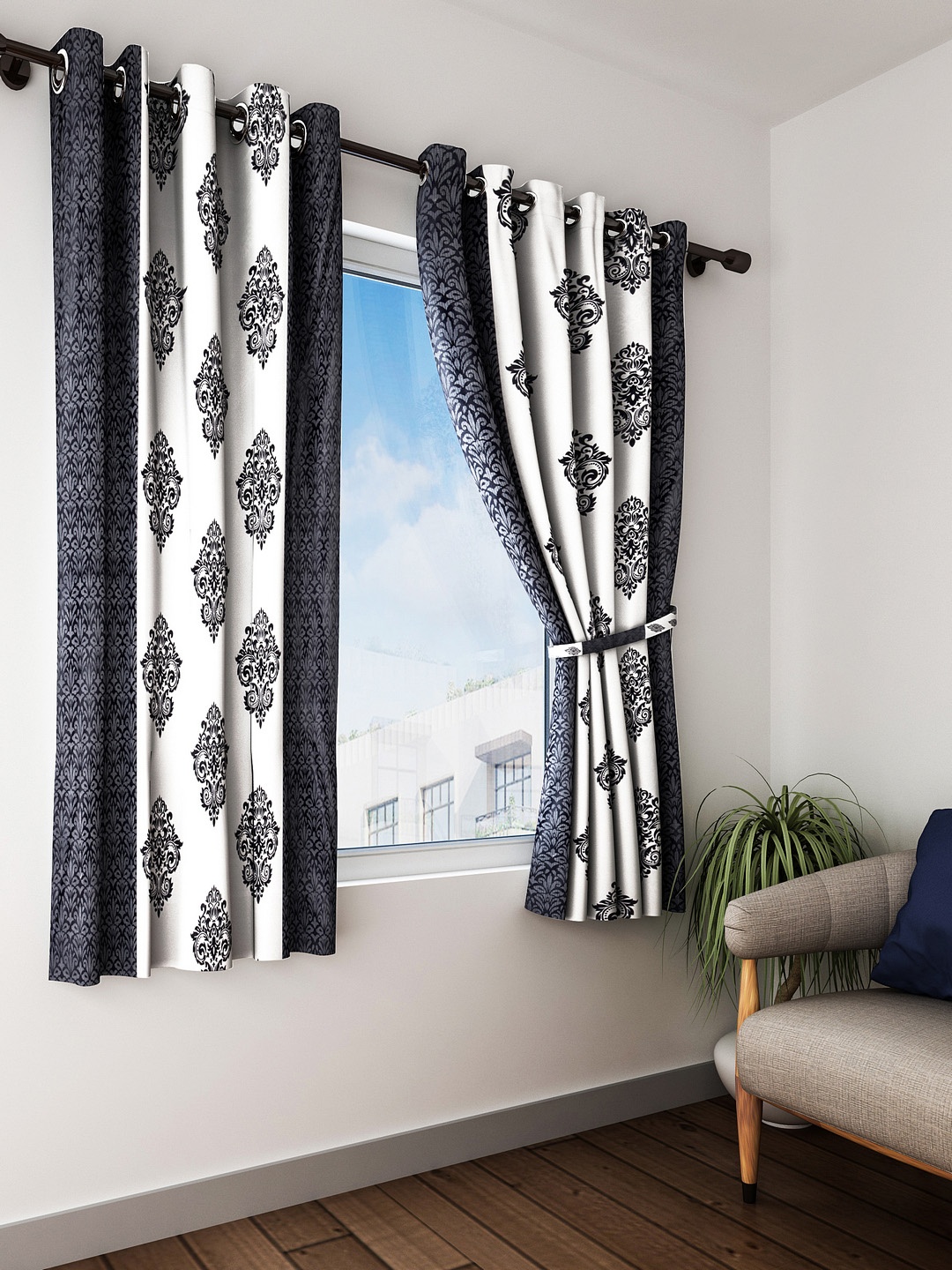 

Home Sizzler Grey & White Set of 2 Window Curtains
