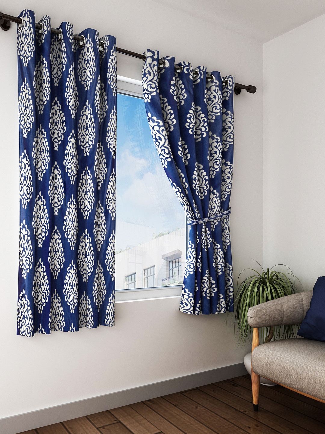 

Home Sizzler Blue & Off-White Set of 2 Window Curtains