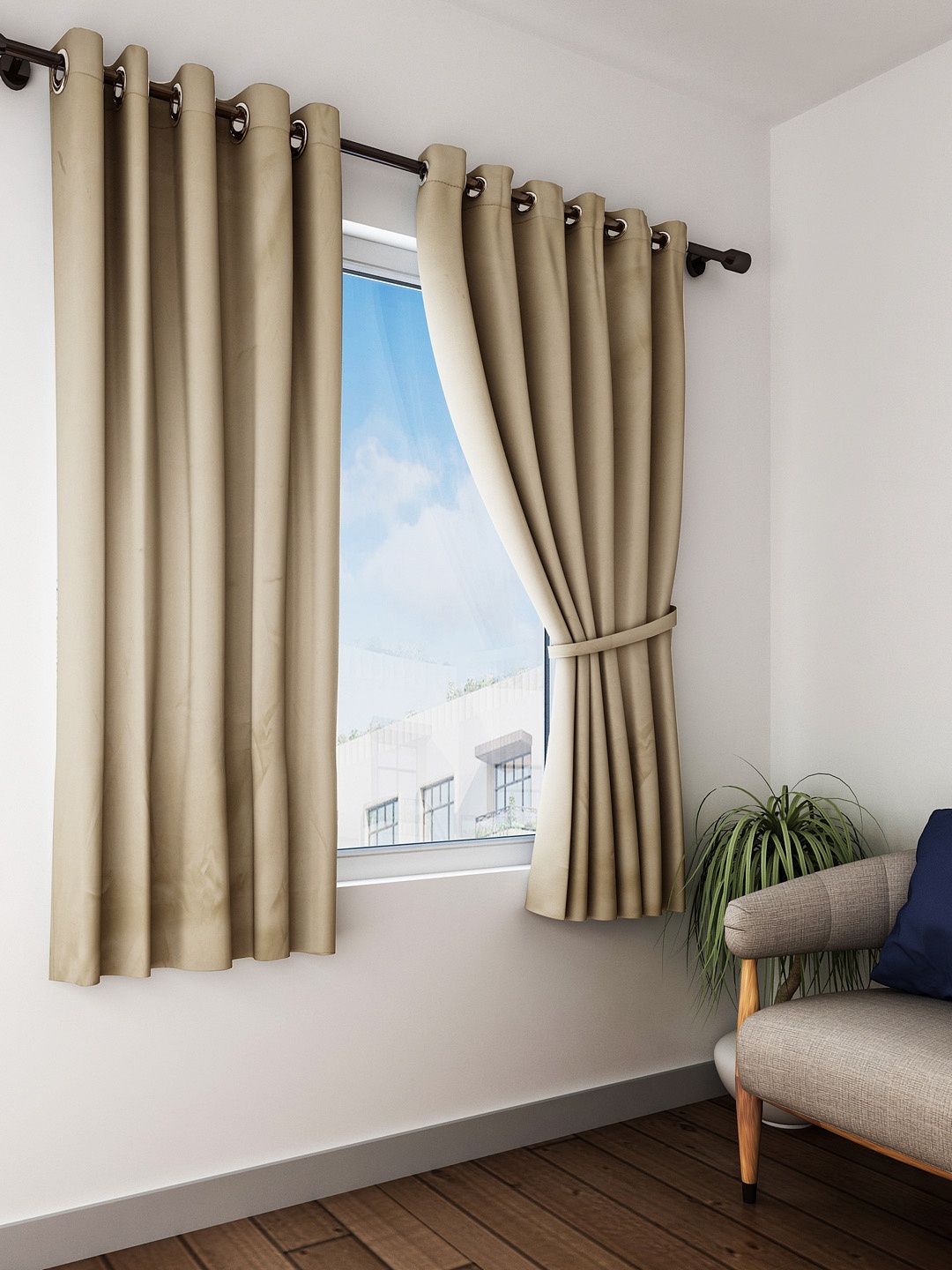 

Home Sizzler Beige & Taupe Set of 2 Window Curtains