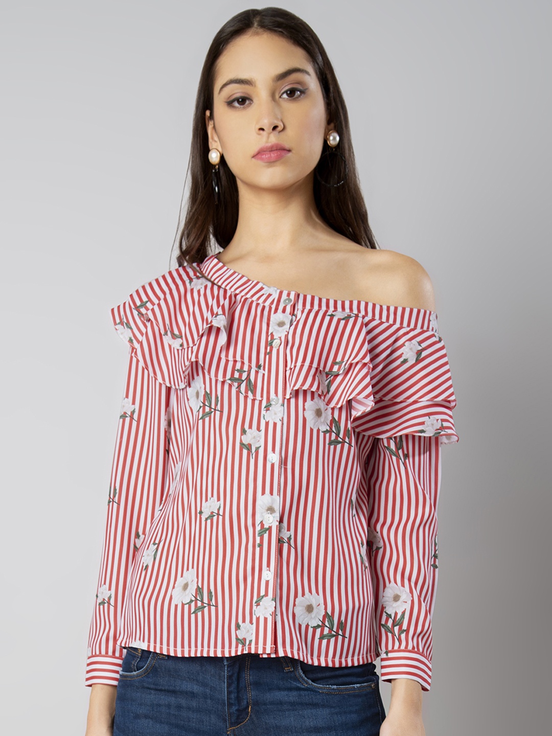 

FabAlley Women Red & White Striped Top