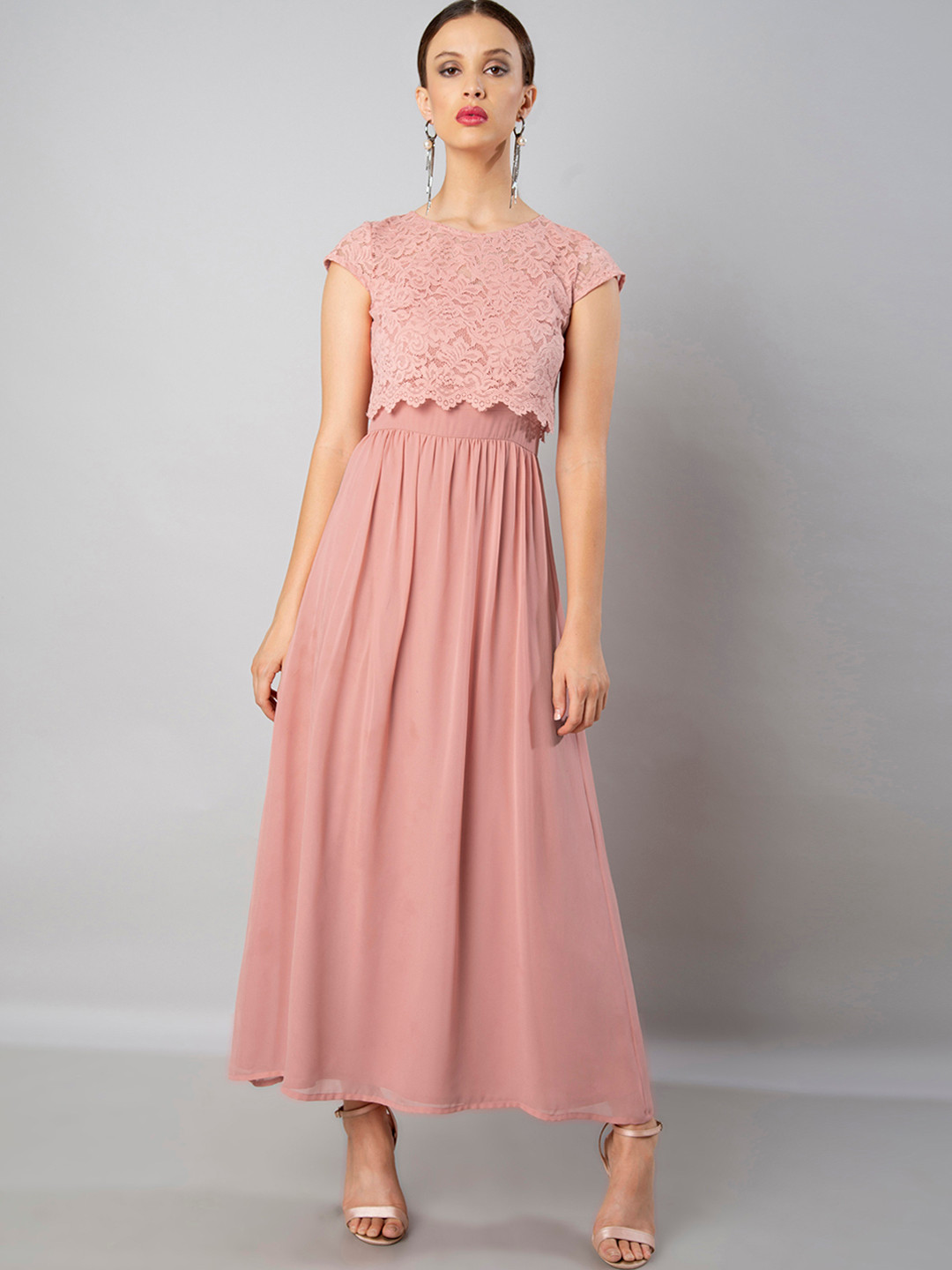 

FabAlley Women Pink Solid Maxi Dress