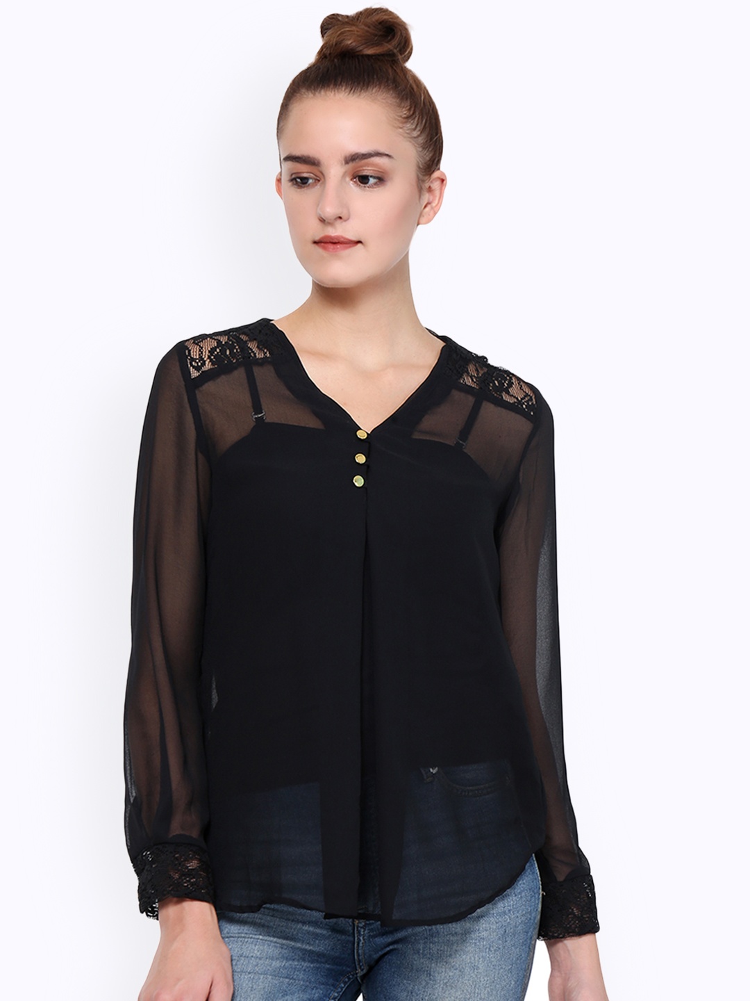 

Purple State Women Black Solid Top