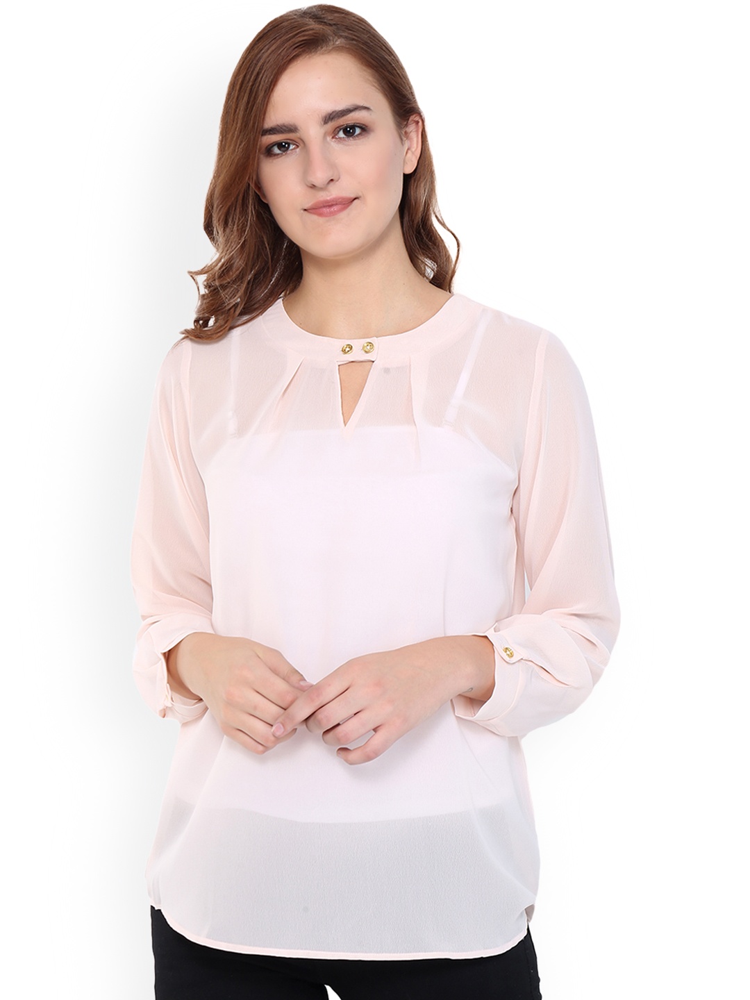 

Purple State Women Pink Solid Sheer Top