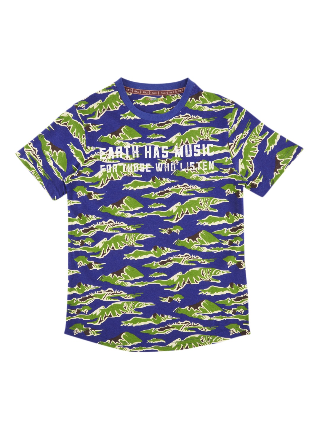 

POPPERS by Pantaloons Boys Blue Green Printed Round Neck Pure Cotton T-shirt