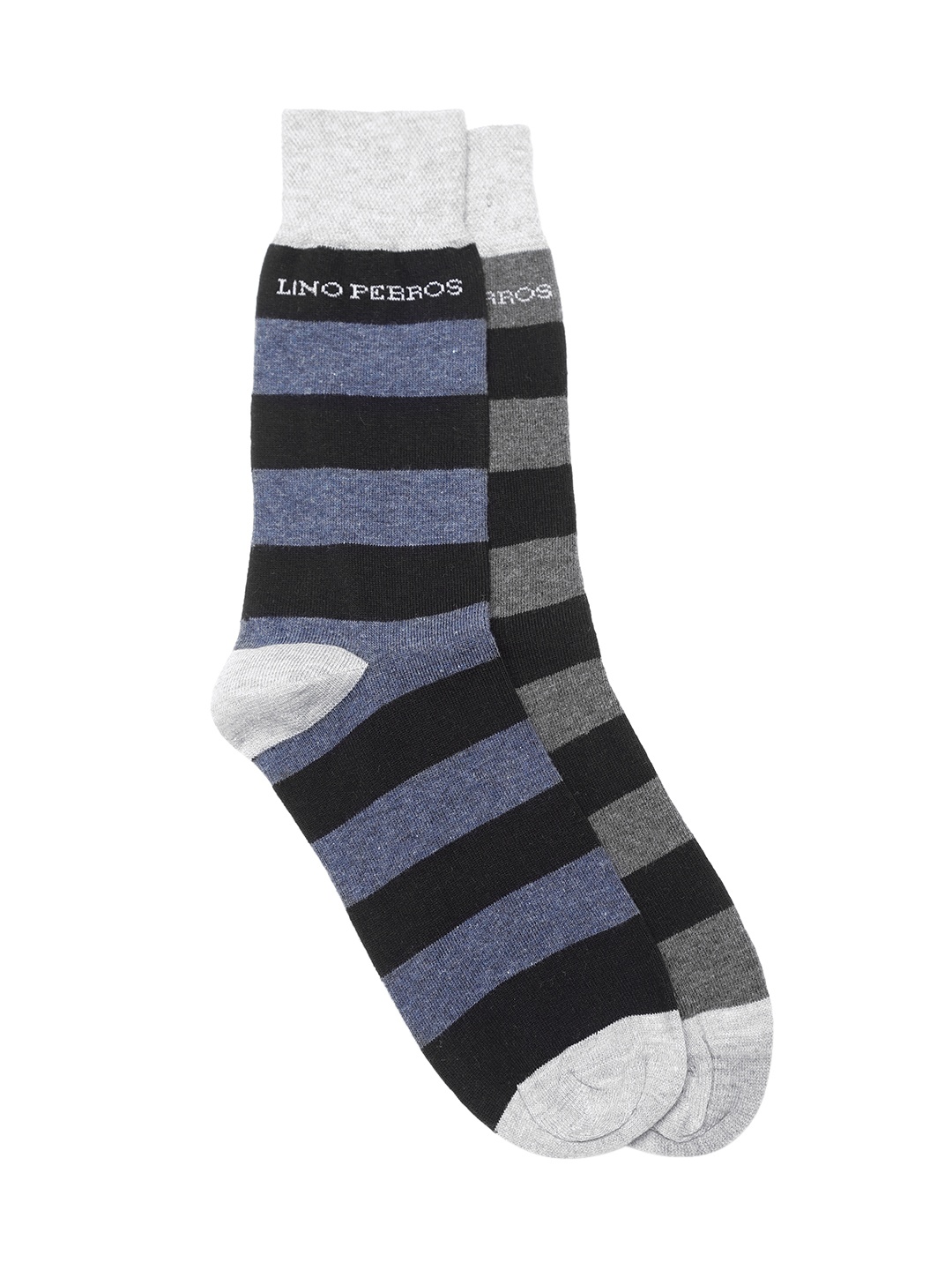 

Lino Perros Men Pack of 2 Striped Above Ankle-Length Socks, Grey melange