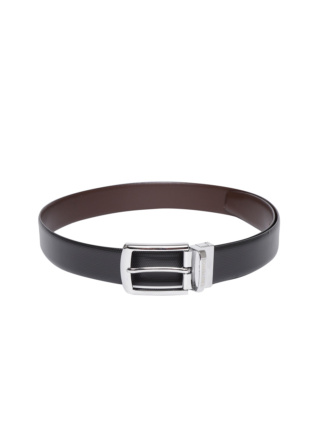 

Lino Perros Men Black & Coffee Brown Textured Reversible Leather Belt