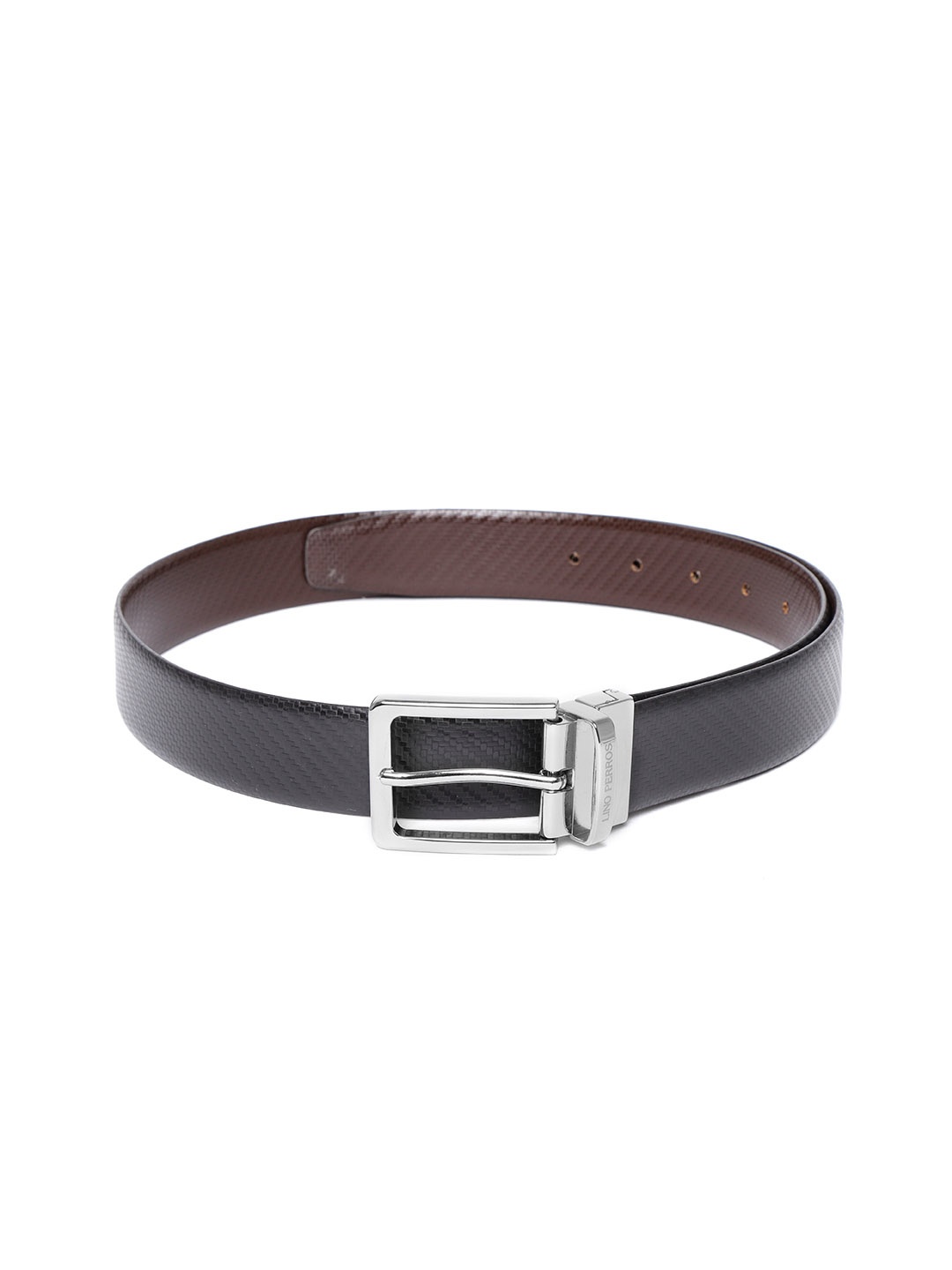 

Lino Perros Men Brown & Black Textured Reversible Leather Belt