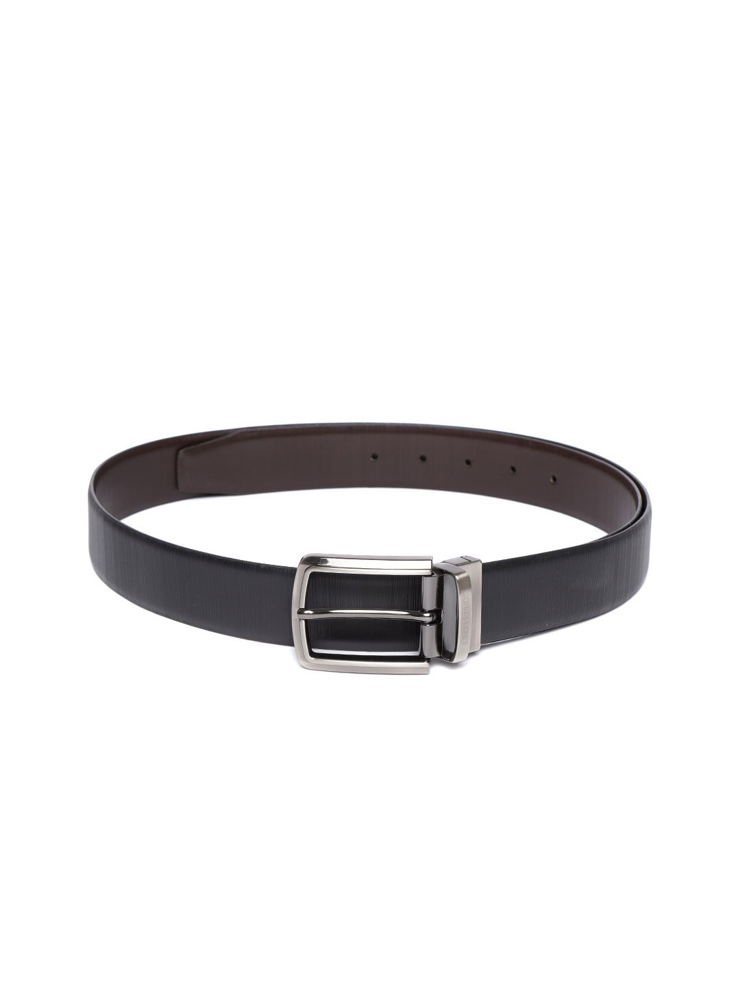 

Lino Perros Men Black & Coffee Brown Textured Reversible Leather Belt