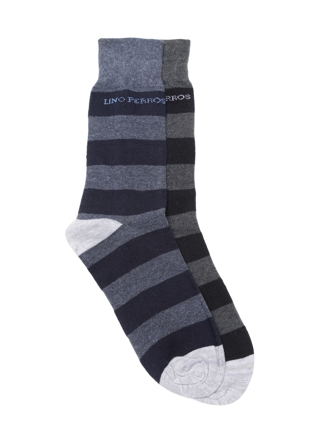 

Lino Perros Men Pack of 2 Striped Above Ankle-Length Socks, Grey melange