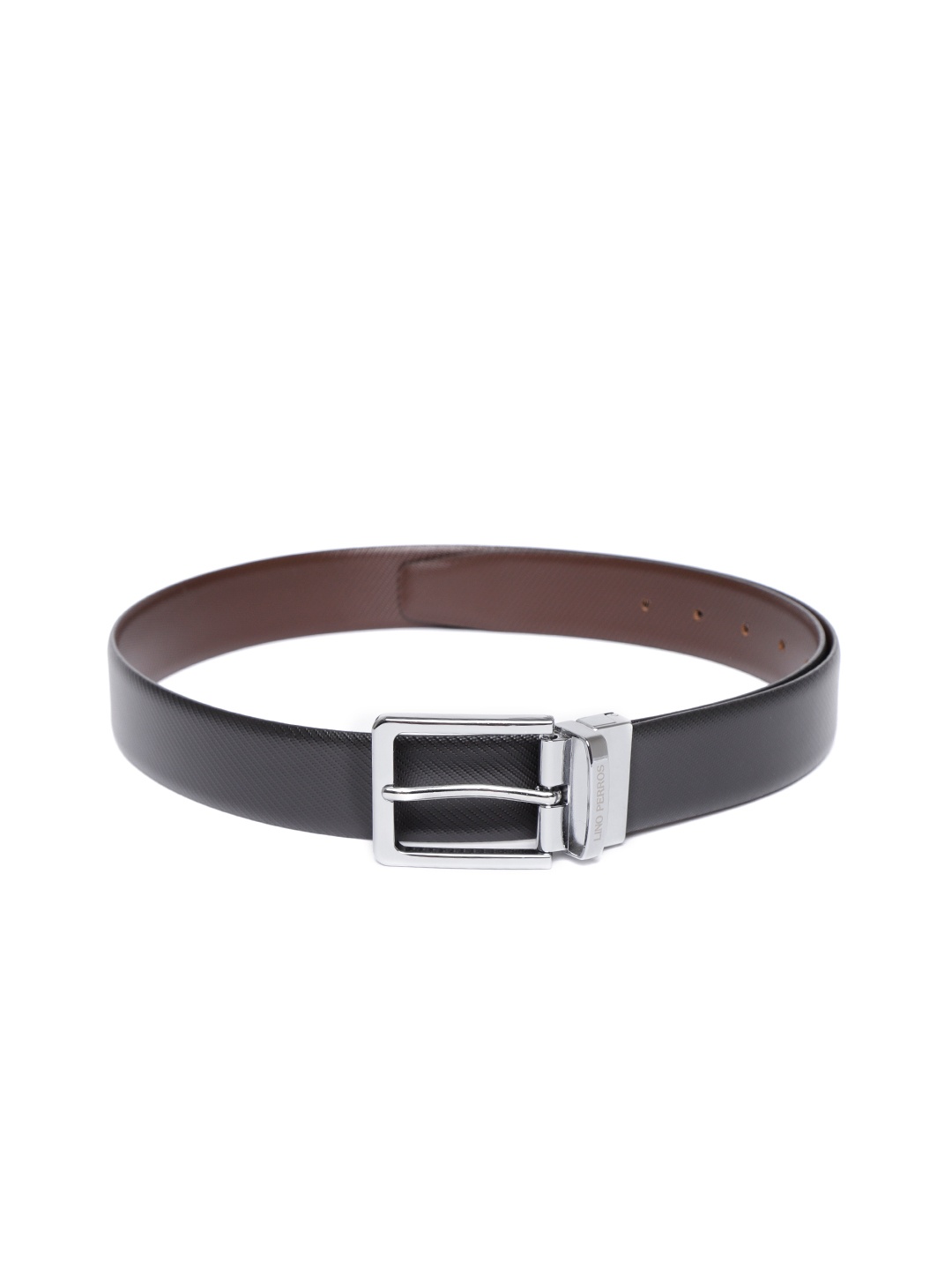 

Lino Perros Men Brown & Black Textured Reversible Leather Belt