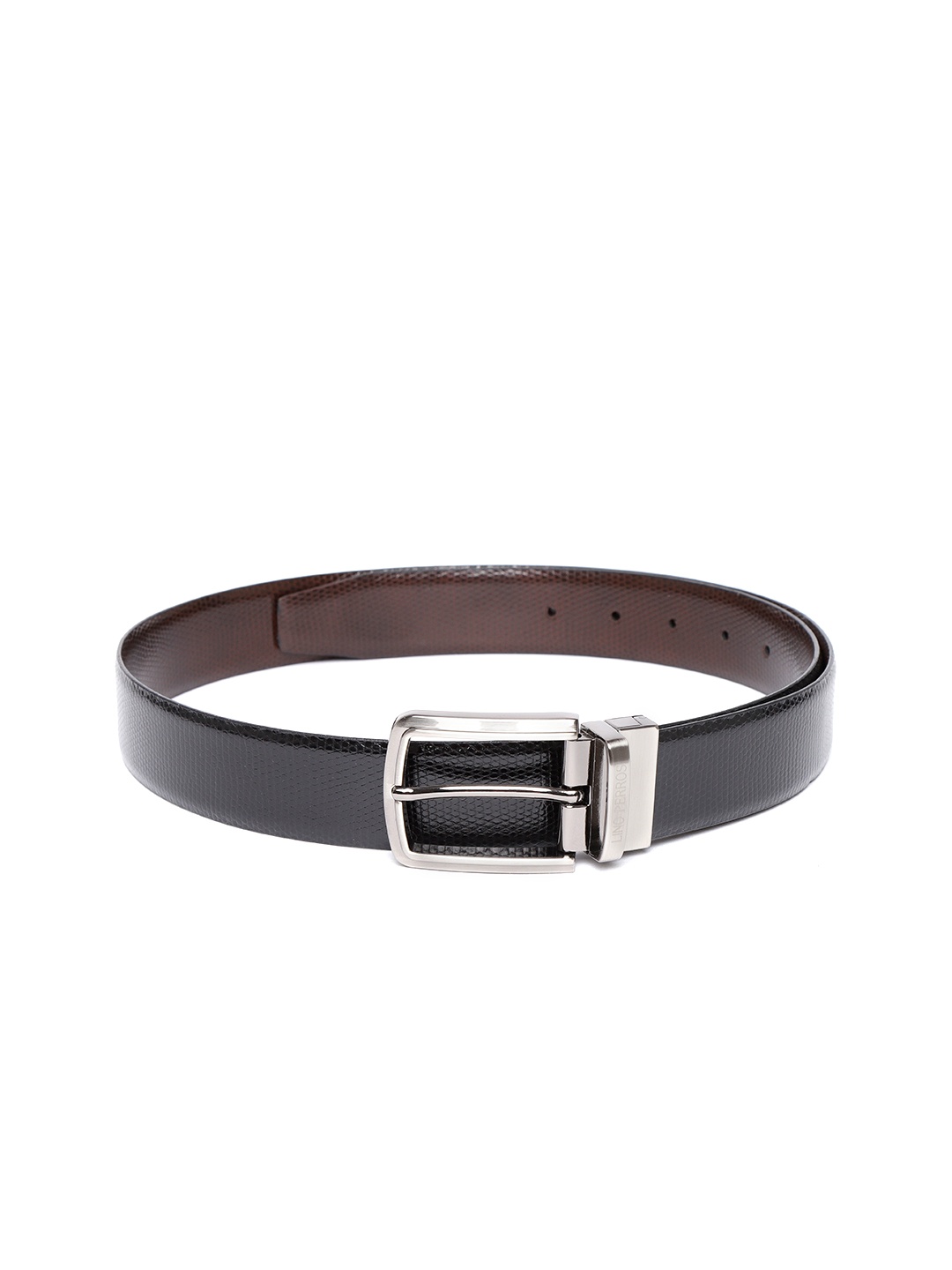 

Lino Perros Men Black & Brown Snakeskin-Textured Reversible Leather Belt