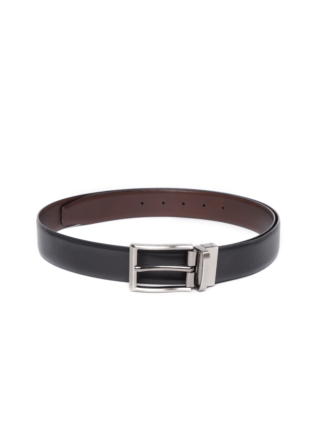 

Lino Perros Men Black & Coffee Brown Textured Reversible Leather Belt