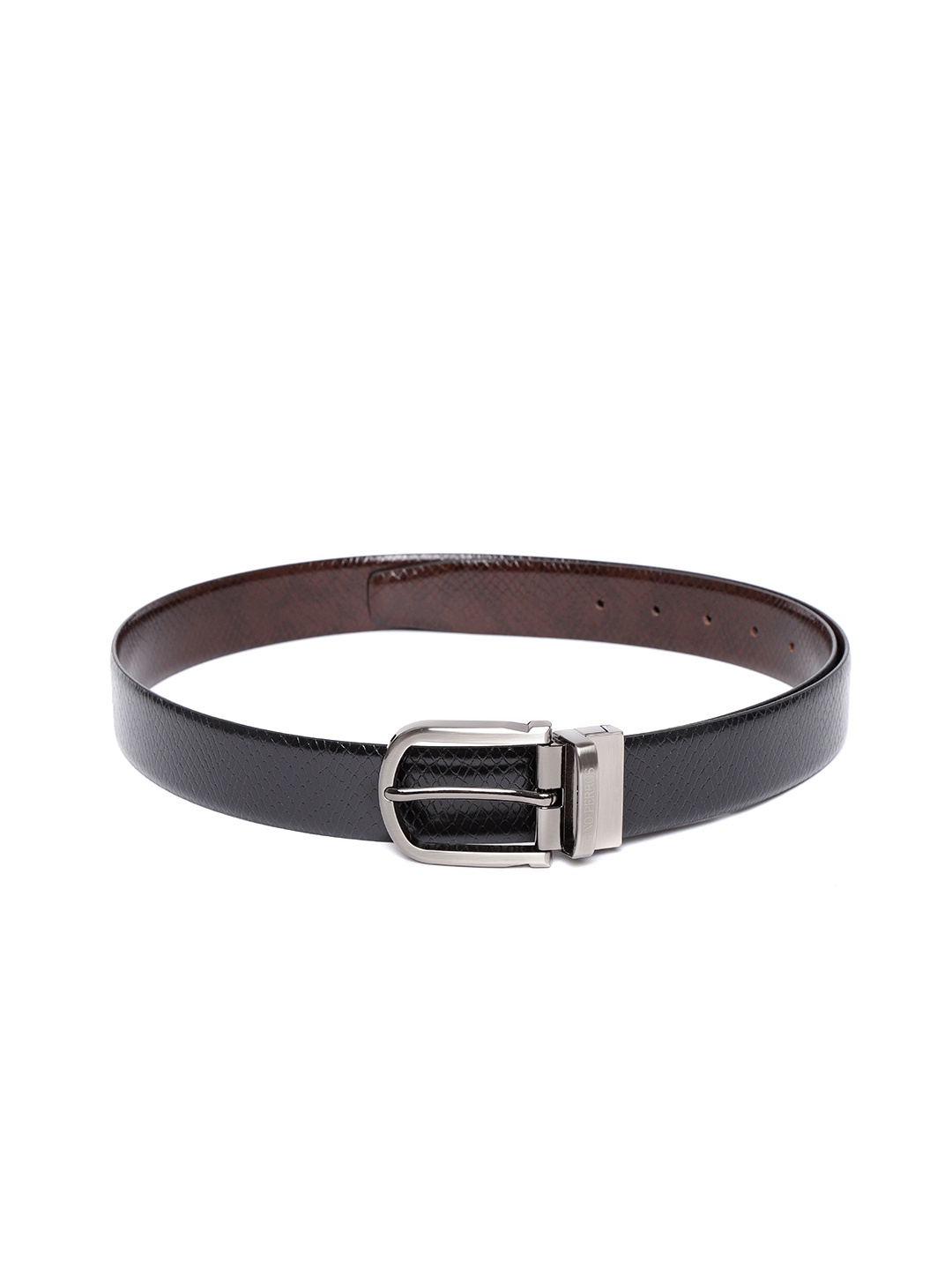 

Lino Perros Men Black & Coffee Brown Snakeskin-Textured Reversible Leather Belt