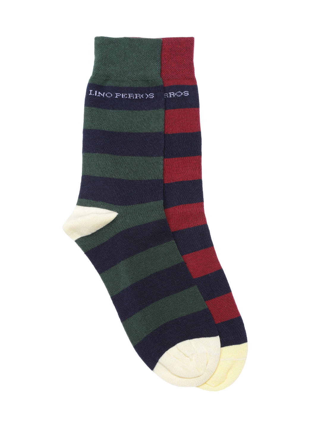 

Lino Perros Men Pack of 2 Striped Above Ankle-Length Socks, Green