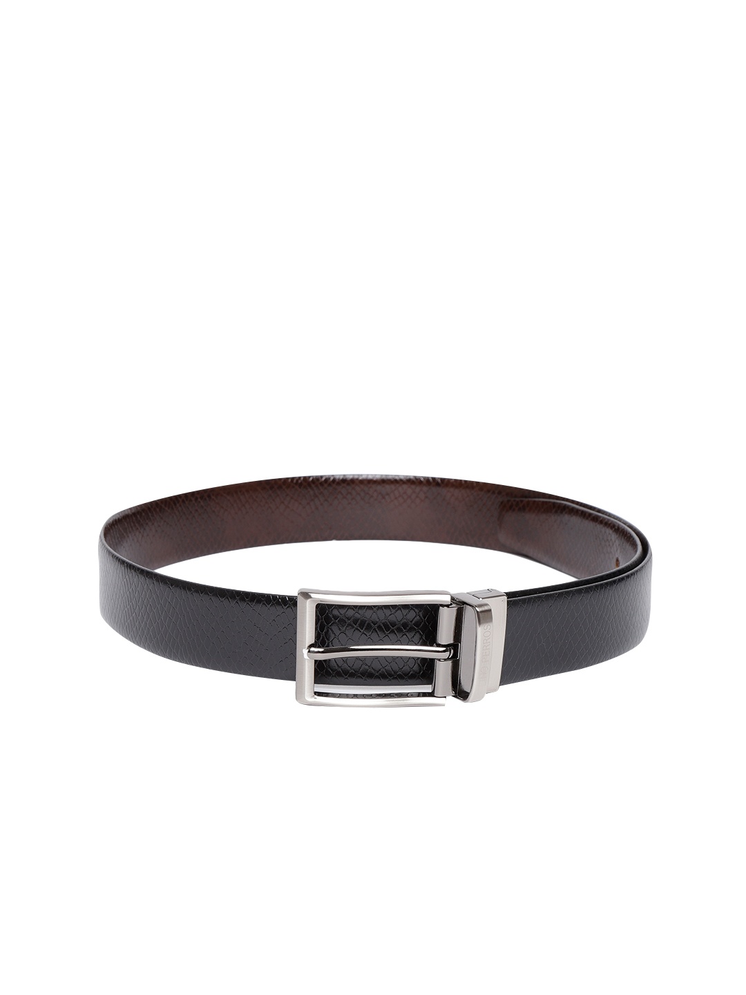 

Lino Perros Men Brown & Black Snakeskin-Textured Reversible Leather Belt