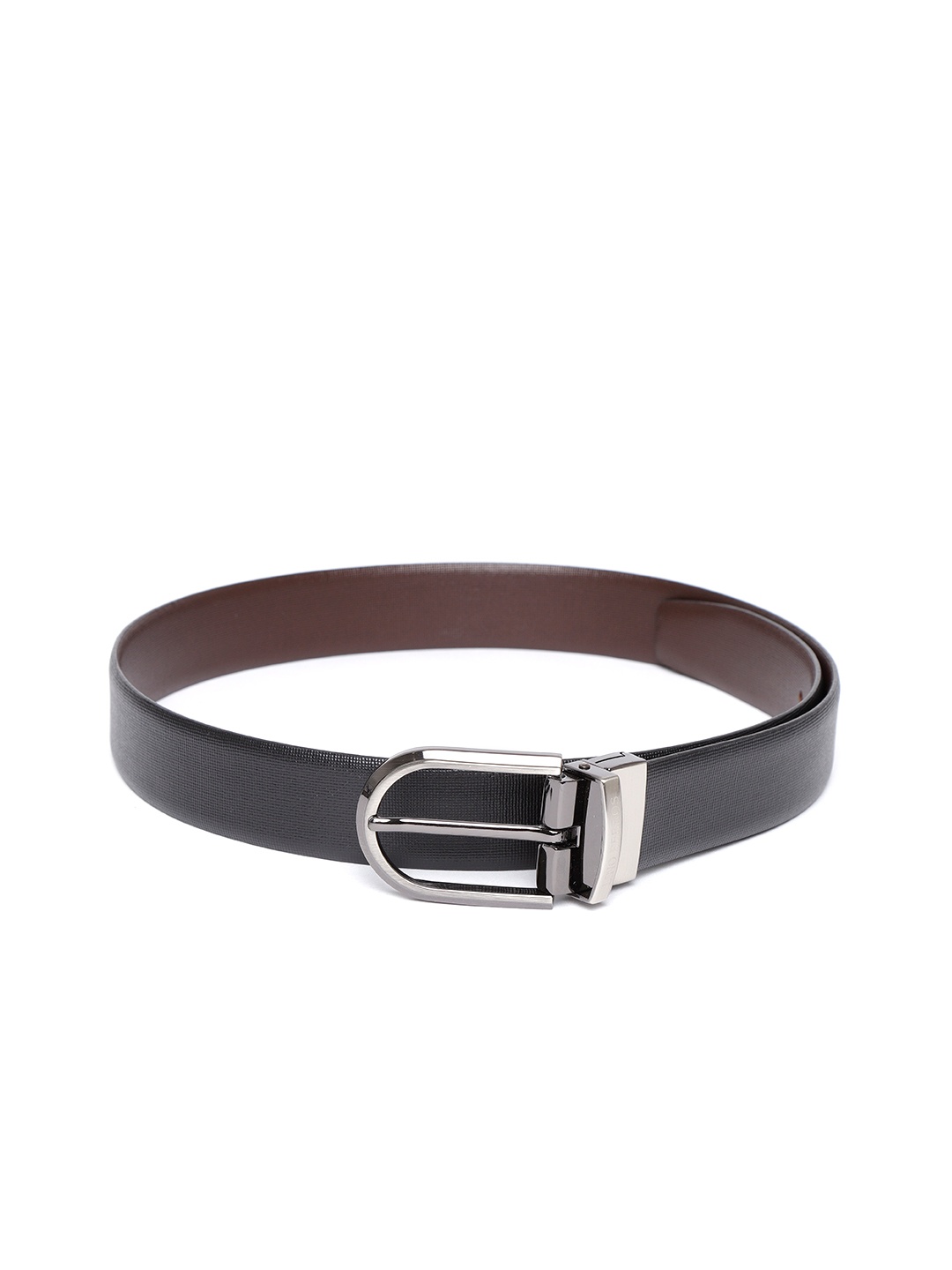 

Lino Perros Men Black & Coffee Brown Textured Reversible Leather Belt