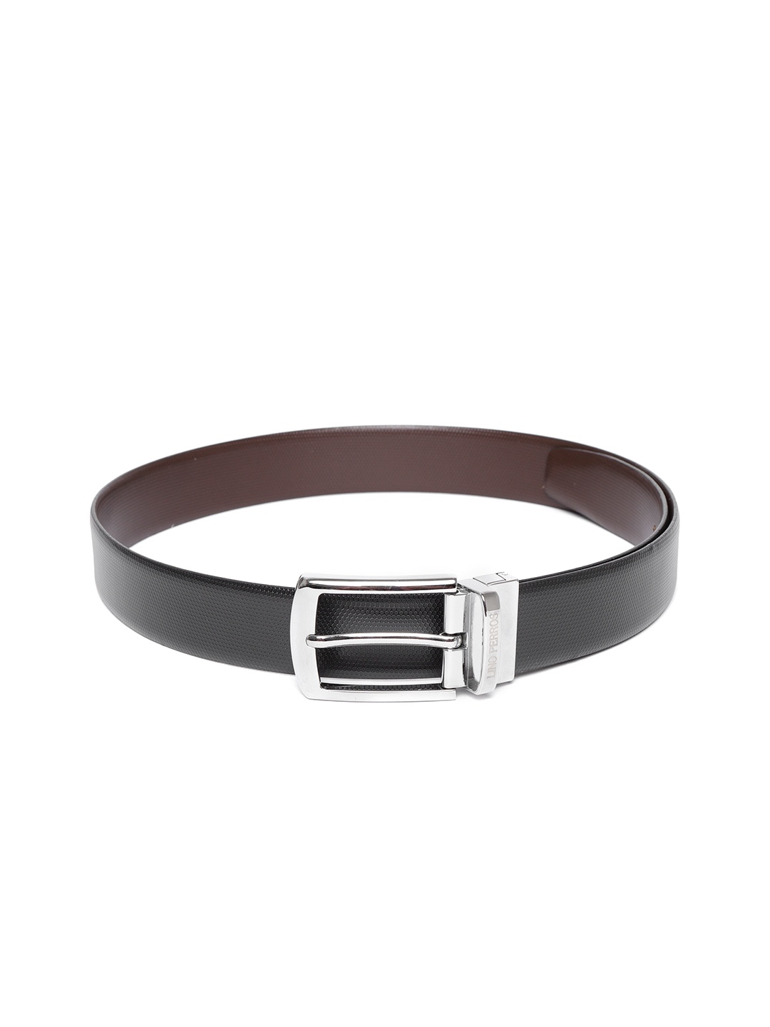 

Lino Perros Men Black & Coffee Brown Textured Reversible Leather Belt