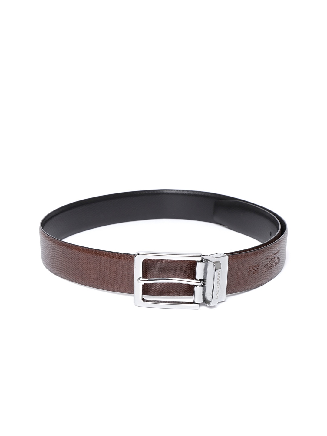 

Lino Perros Men Brown and Black Textured Reversible Leather Belt