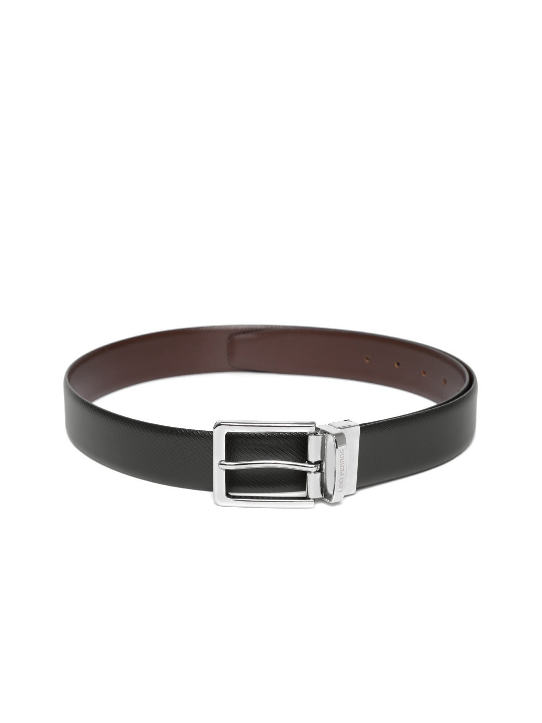 

Lino Perros Men Black & Coffee Brown Textured Reversible Leather Belt