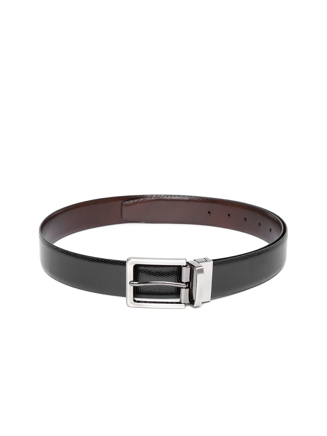 

Lino Perros Men Black & Coffee Brown Snakeskin Texture Reversible Leather Belt