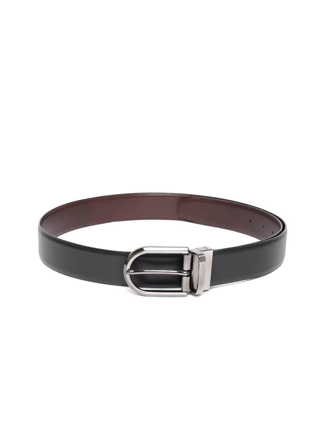 

Lino Perros Men Black & Coffee Brown Textured Reversible Leather Belt