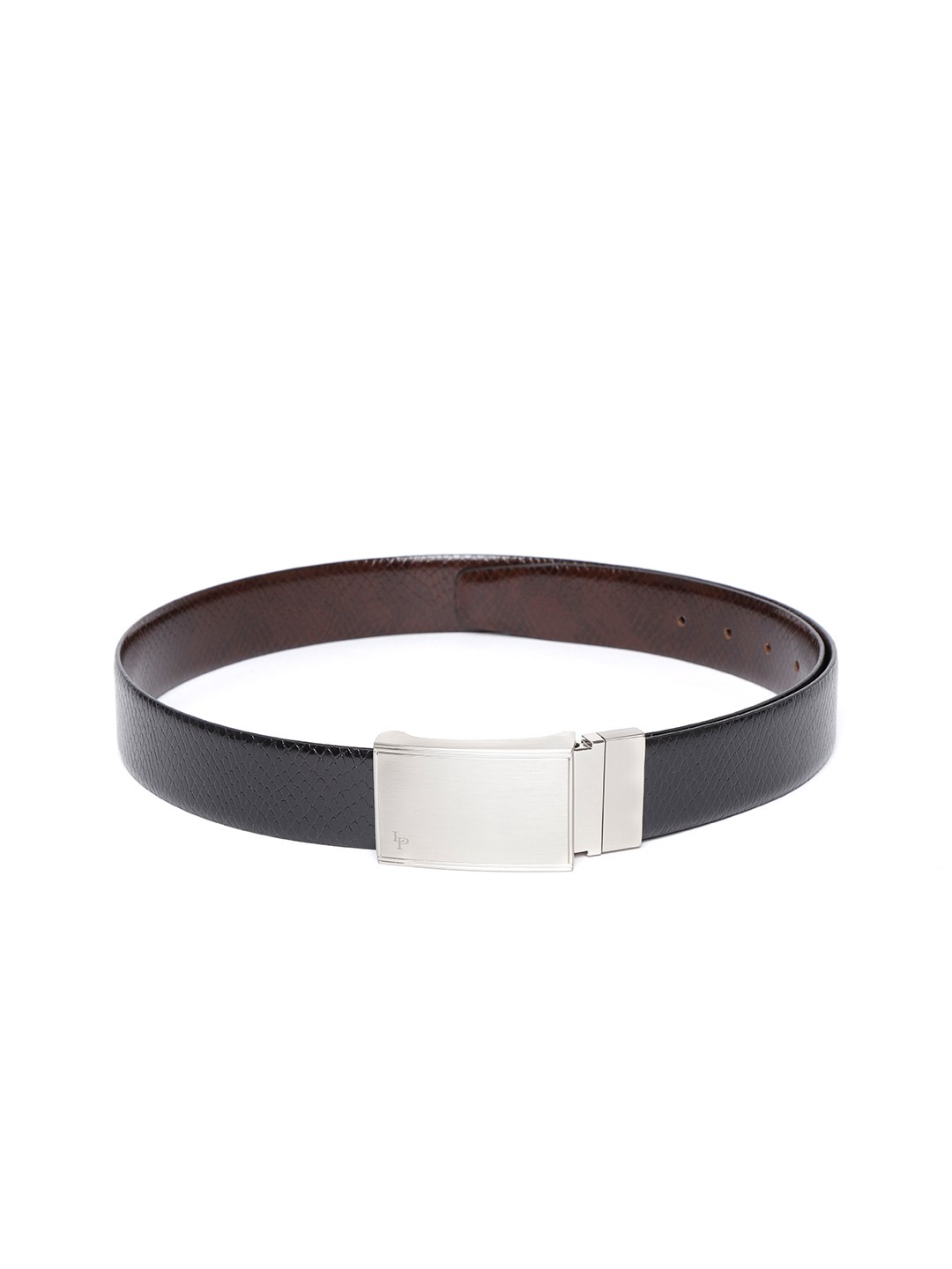 

Lino Perros Men Black & Coffee Brown Snakeskin Texture Reversible Leather Belt