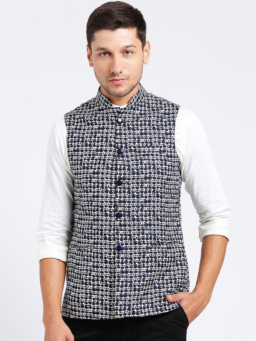 

KISAH Men Blue Printed Nehru Jacket