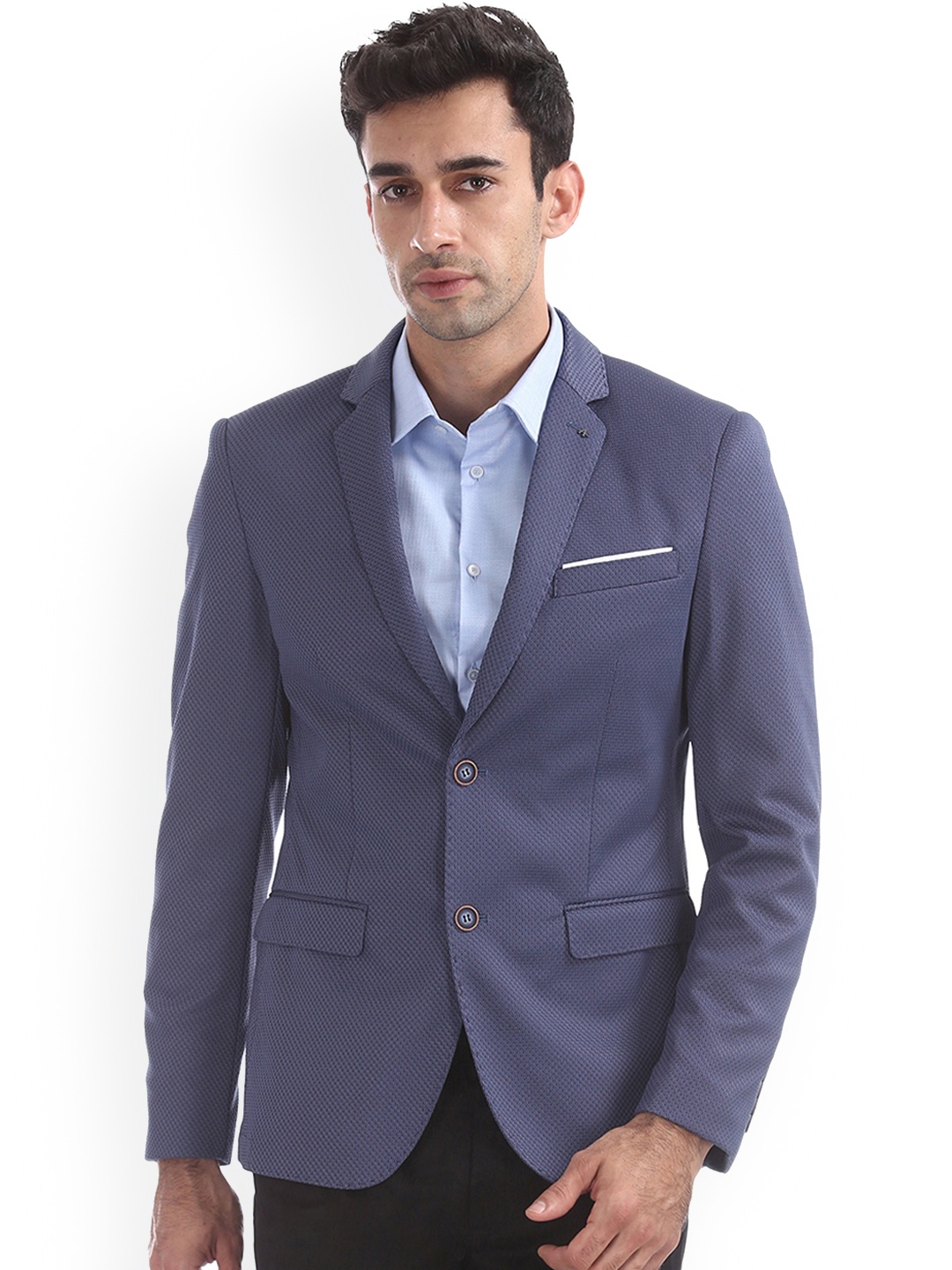 

Arrow New York Men Blue Self-Design Single-Breasted Pure Cotton Blazer