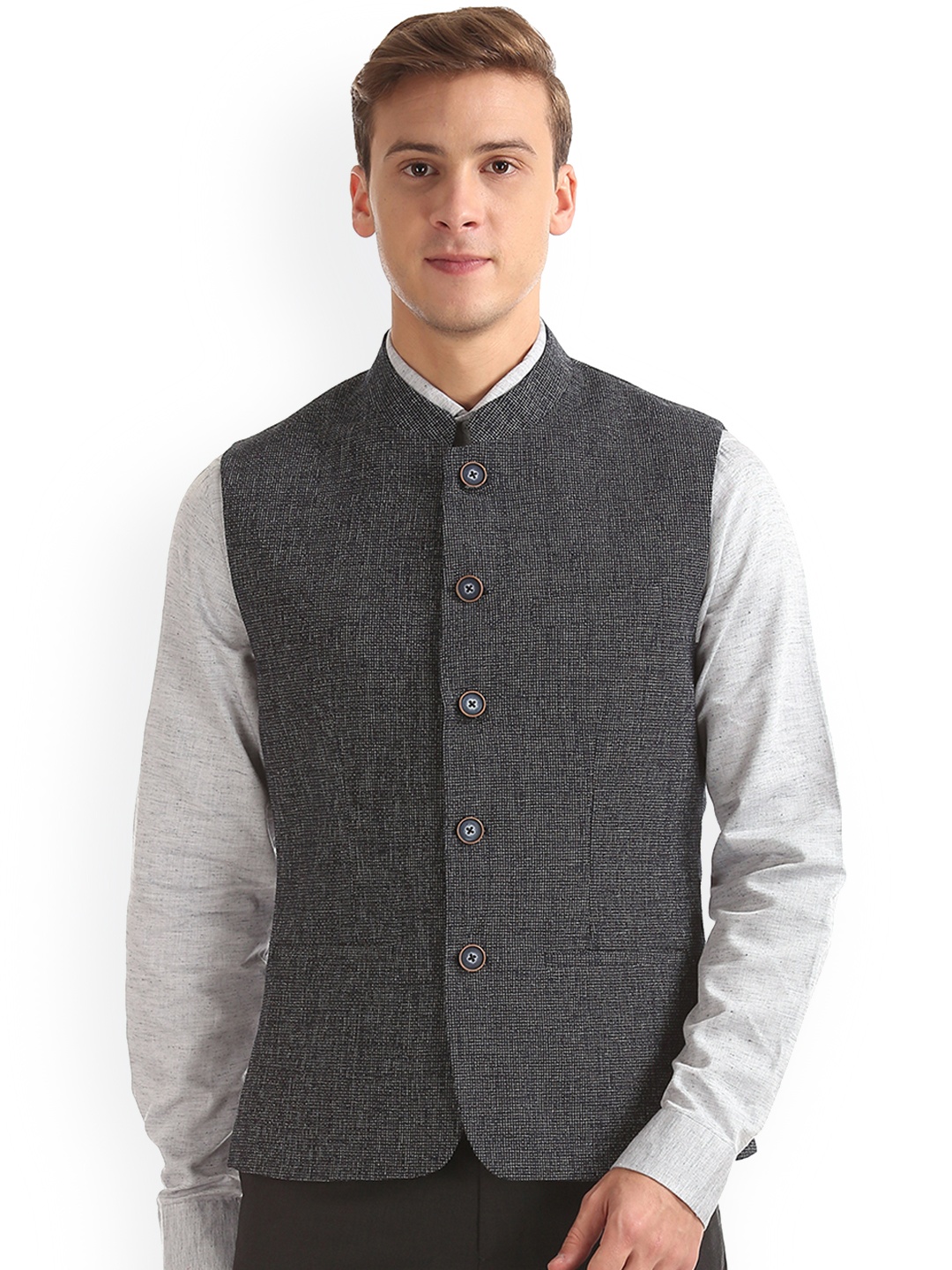 

Arrow New York Men Grey Woven Design Waistcoat