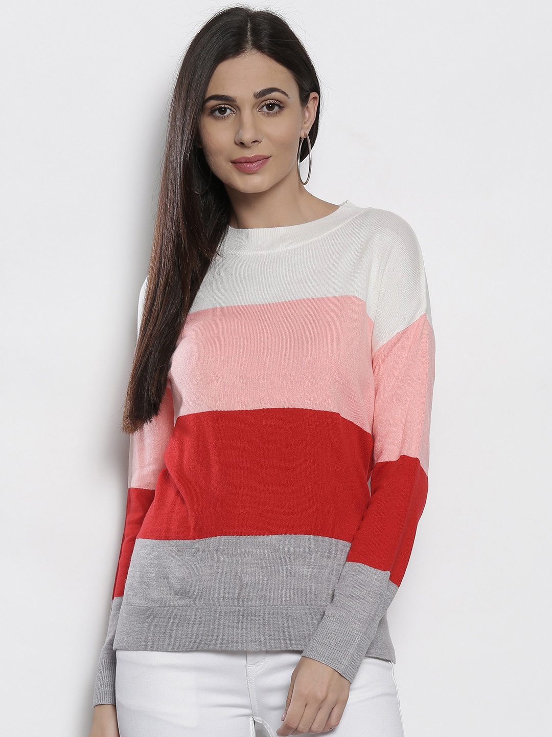 

DOROTHY PERKINS Women White & Pink Striped Pullover