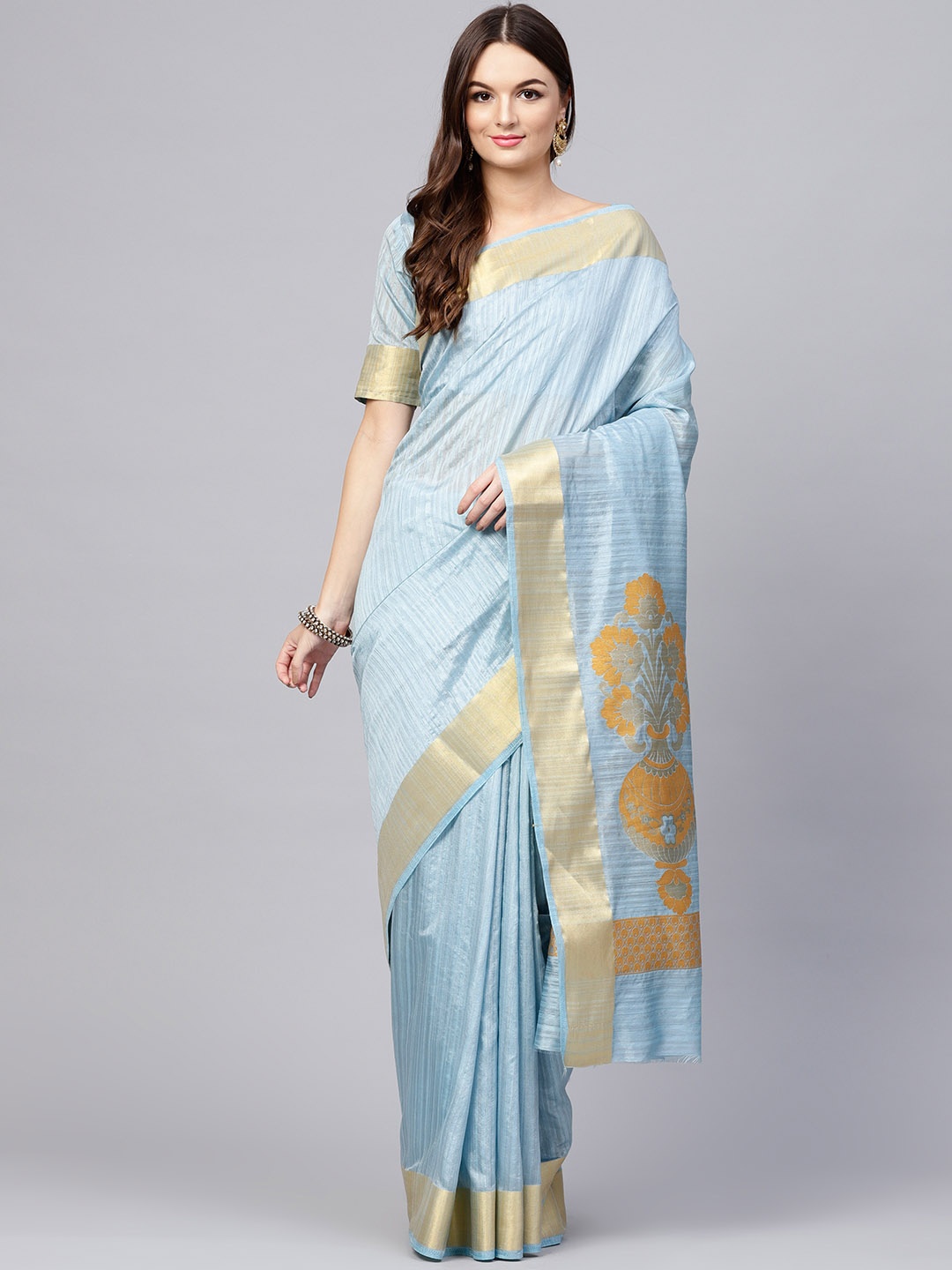 

Saree mall Blue Solid Kanjeevaram Saree