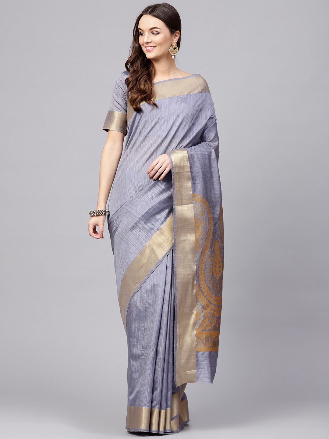 

Saree mall Grey Solid Kanjeevaram Saree