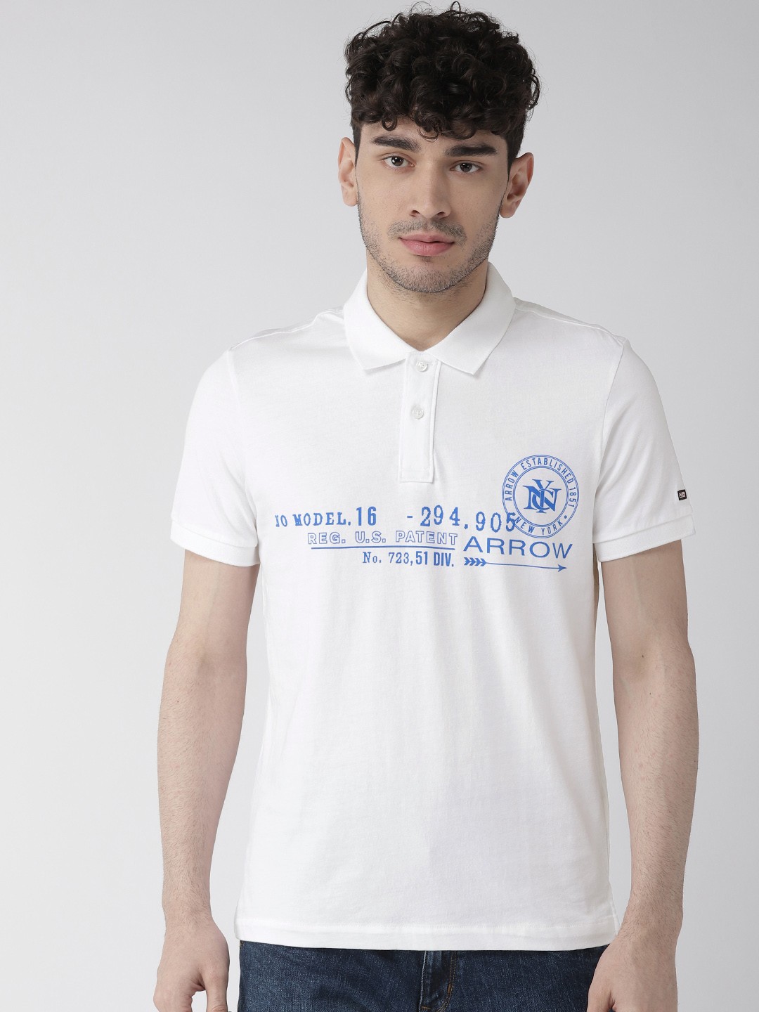 

Arrow Sport Men White Printed Polo Pure Cotton T-shirt