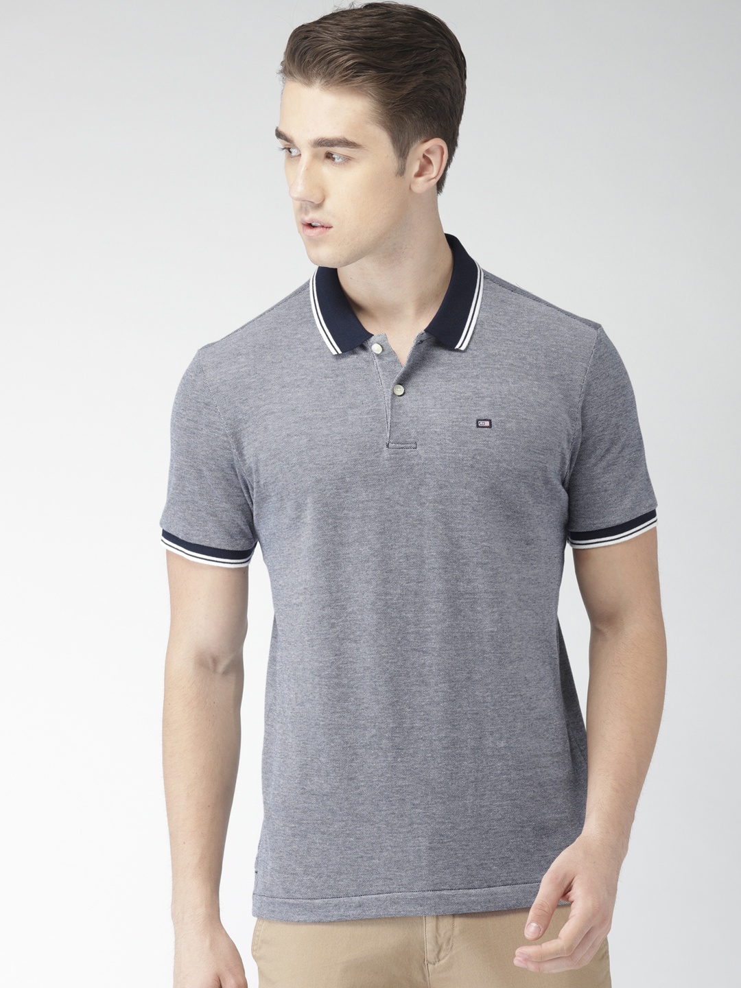 

Arrow Sport Men Navy Solid Polo Collar Pure Cotton T-shirt, Navy blue