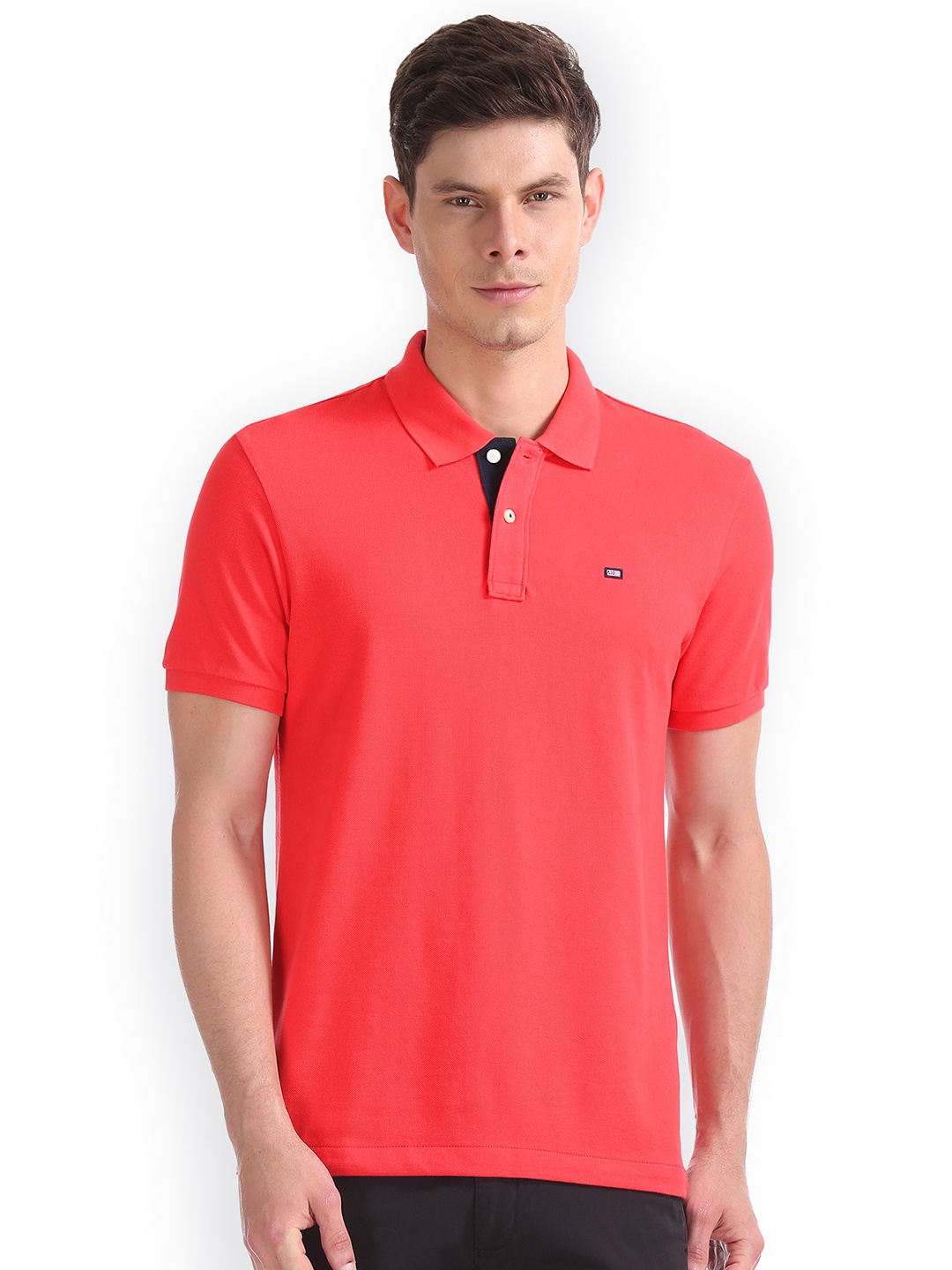 

Arrow Sport Men Orange Solid Polo Collar Pure Cotton T-shirt