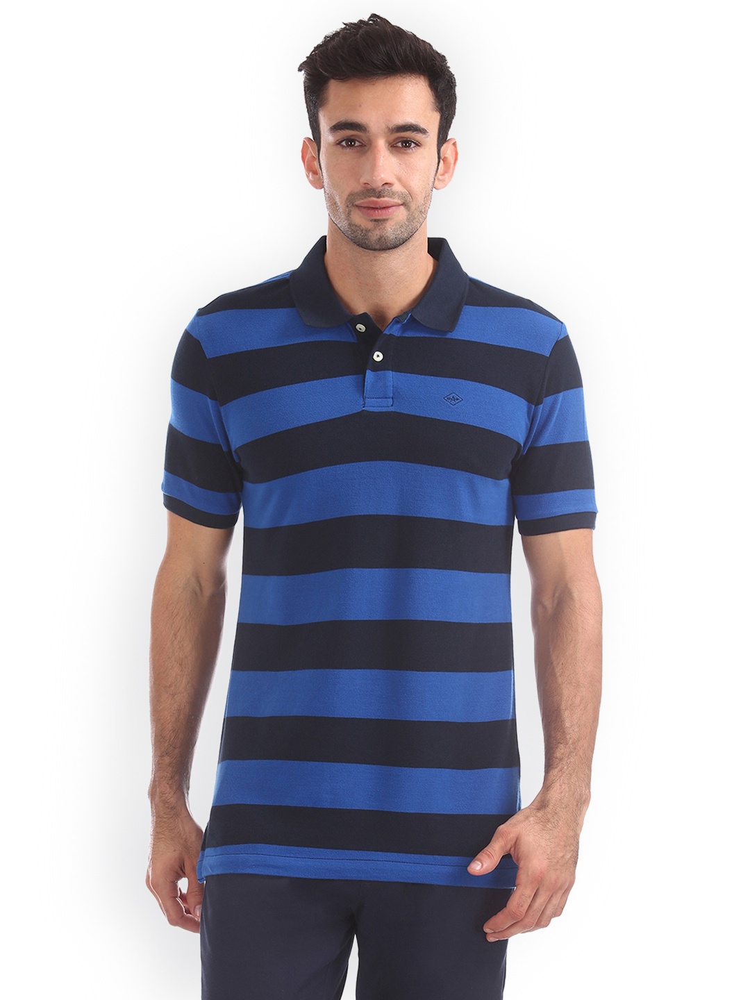 

Arrow Sport Men Blue Striped Polo Collar T-shirt