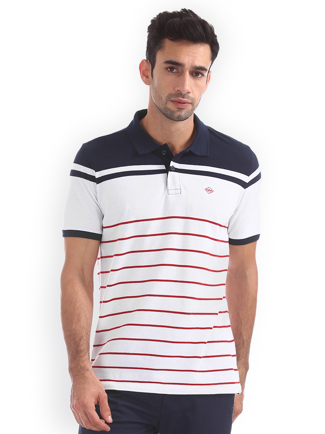 

Arrow Sport Men White Striped Polo Collar Pure Cotton T-shirt