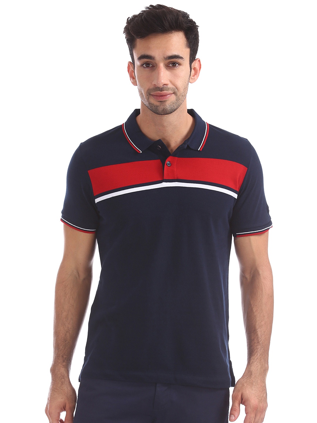 

Arrow Sport Men Navy Blue Solid Polo Collar Pure Cotton T-shirt