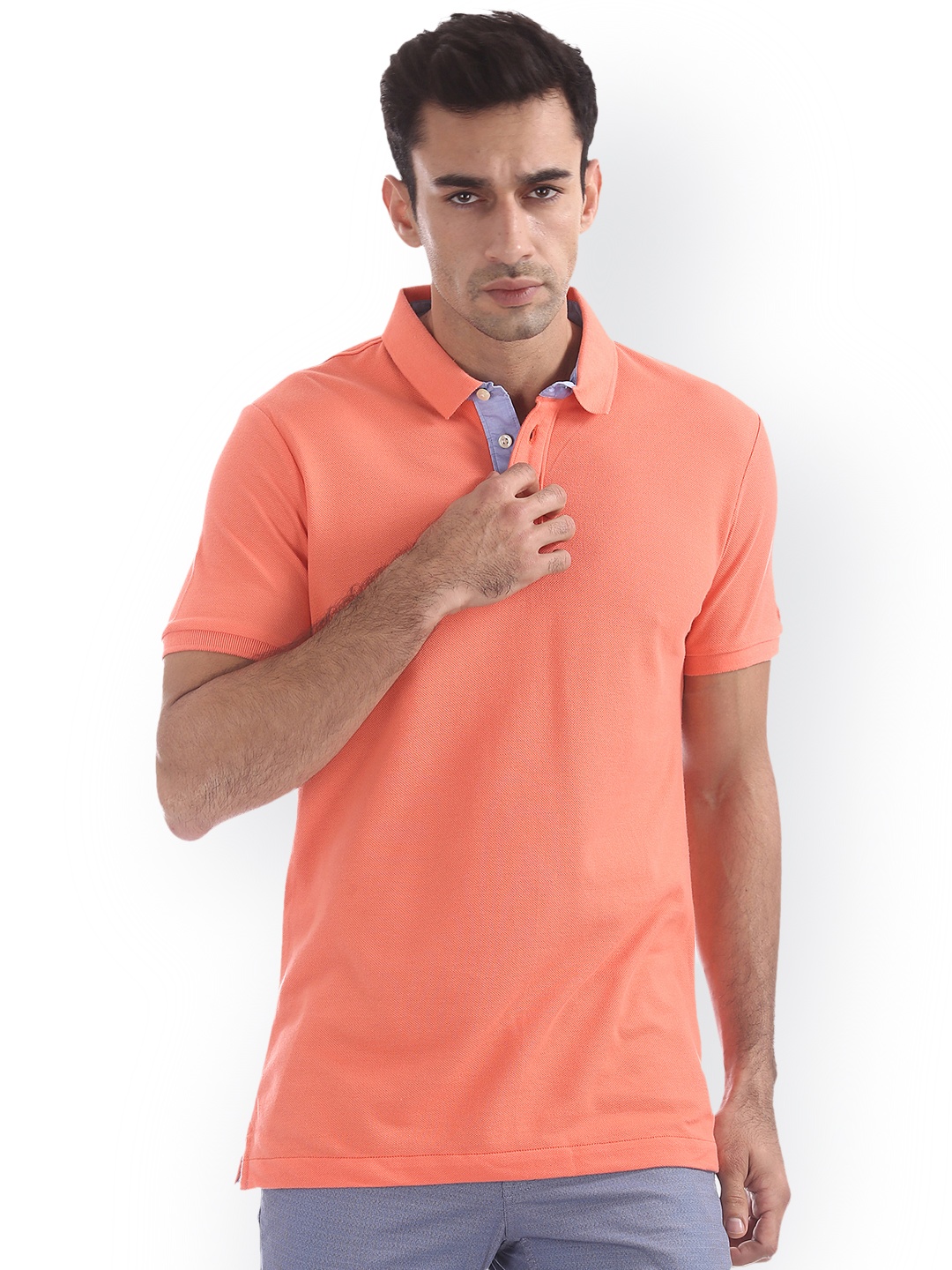 

Arrow Sport Men Orange Solid Polo Collar Pure Cotton T-shirt