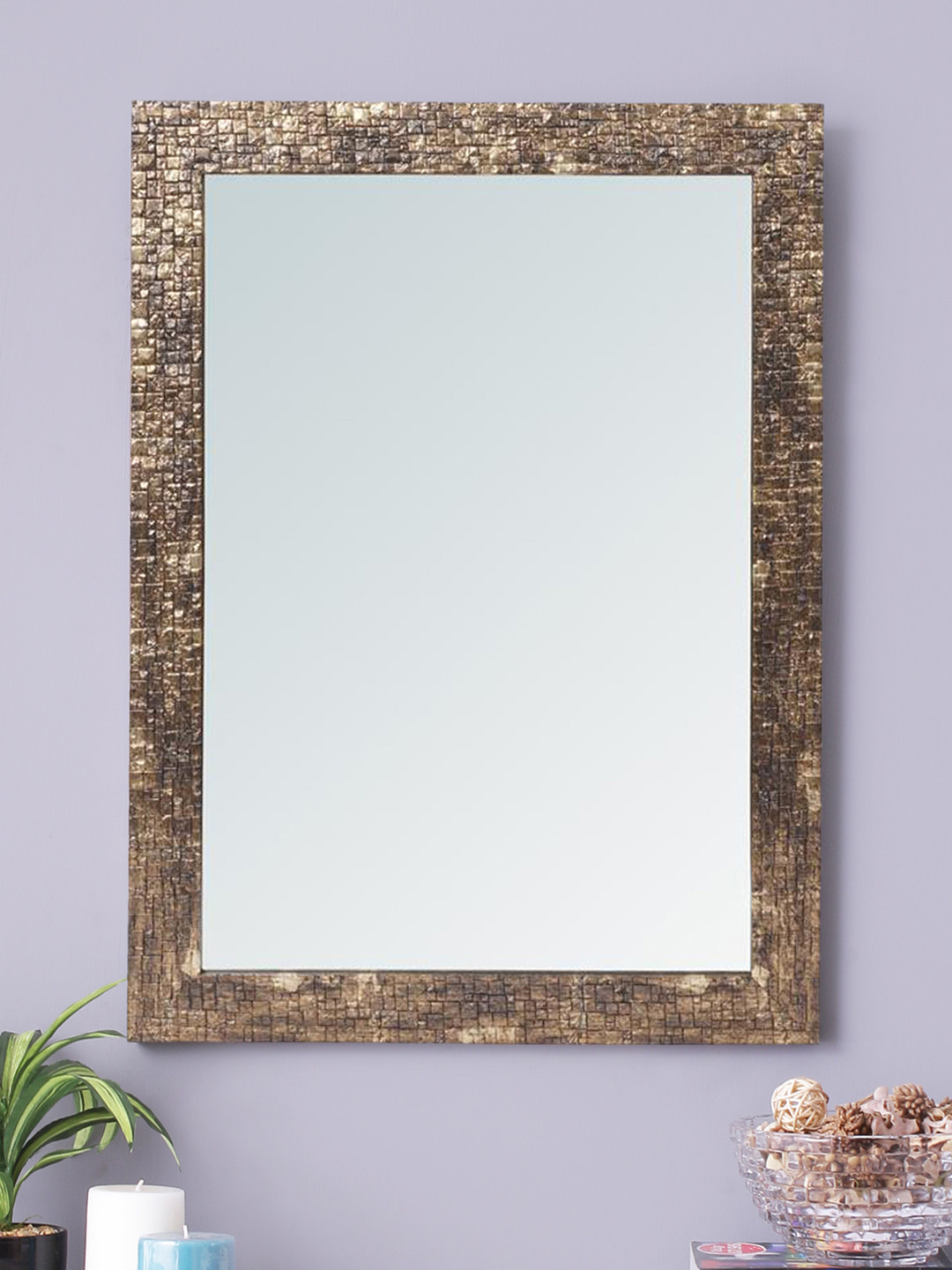 

999Store Gold-Toned & Brown Fibre Wall Mirror
