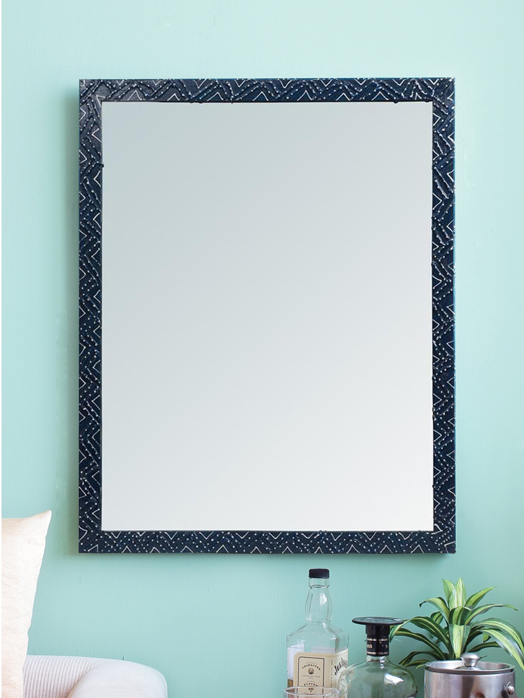 

999Store Blue Wooden Wall Mirror