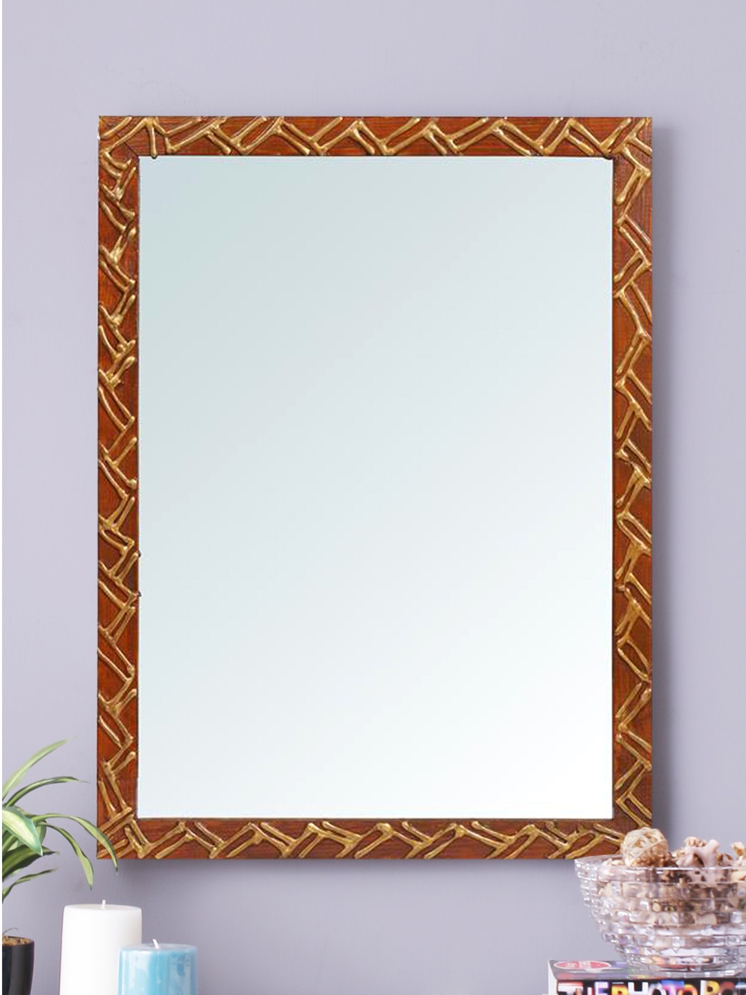 

999Store Brown Handcrafted Wooden Wall Mirror
