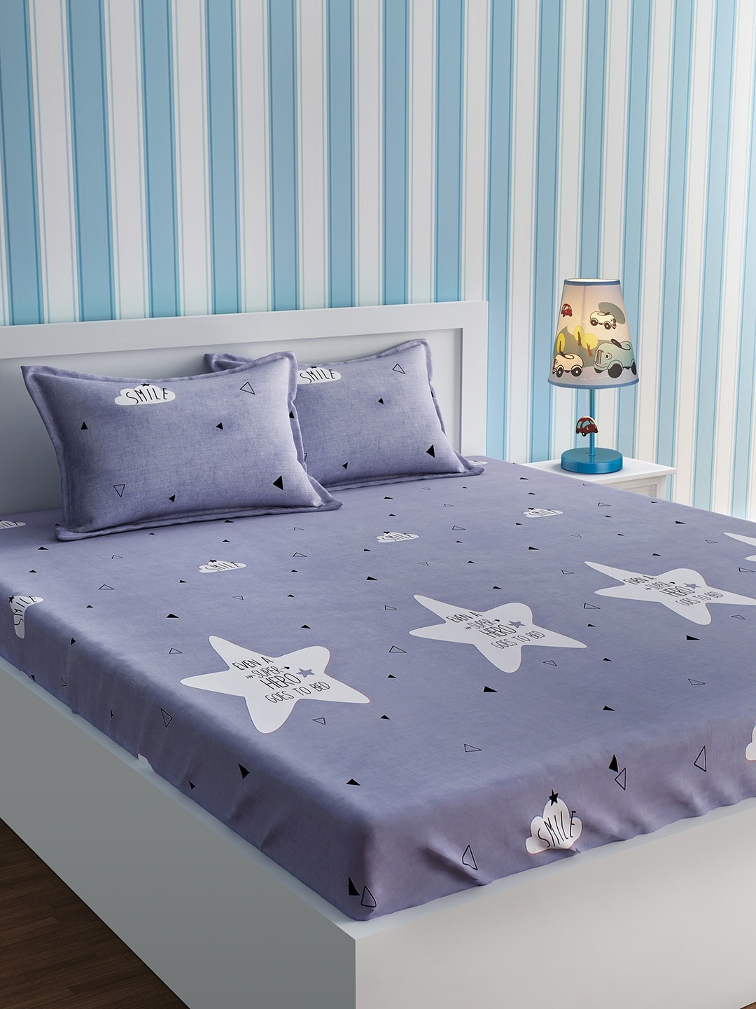 

URBAN DREAM Grey Cartoon Characters Flat 210 TC Cotton 1 Queen Bedsheet with 2 Pillow Covers